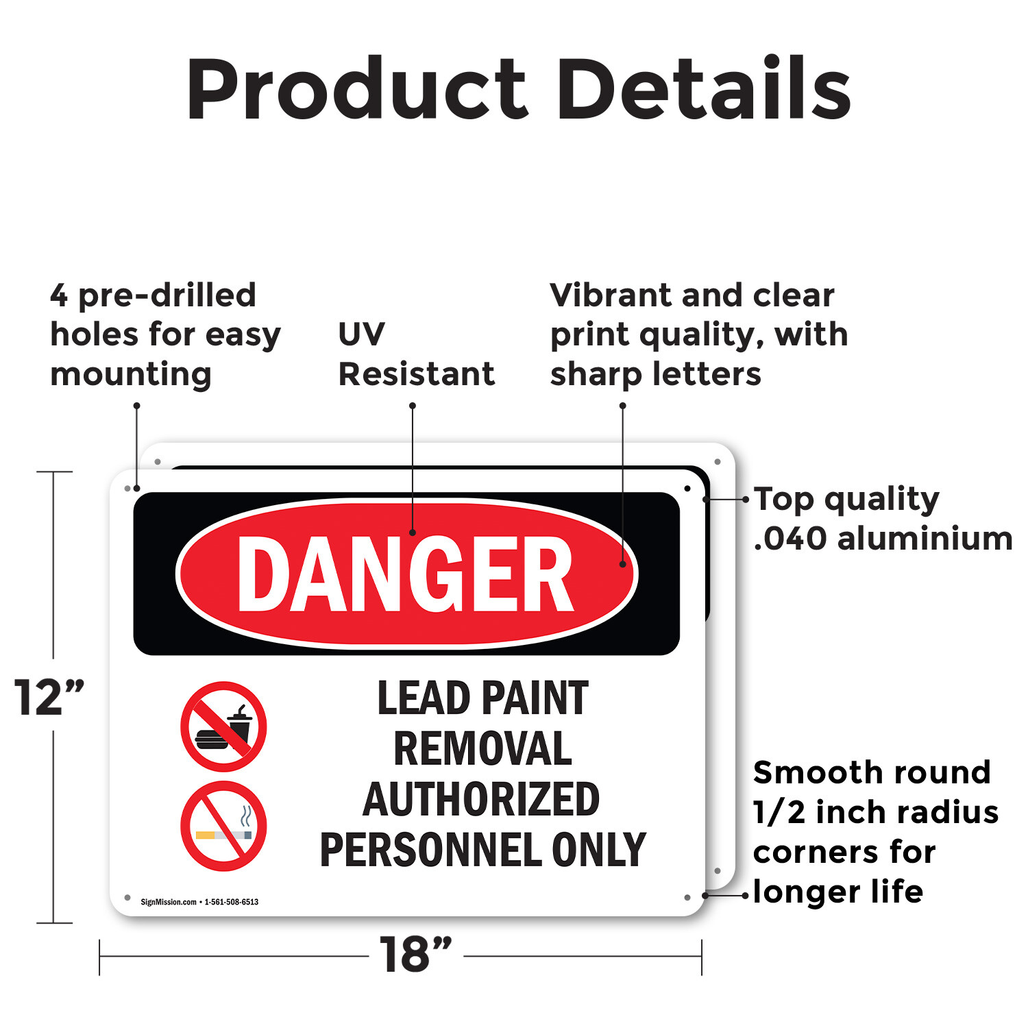 (2 Pack) Lead Paint Removal Authorized OSHA Danger Sign Decal Metal Plastic