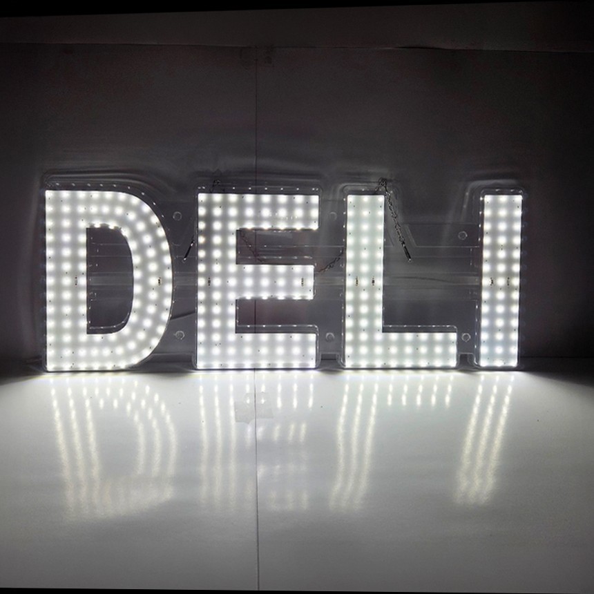 EPL Signs DELI White LED Sign Business 10&Prime;x28&Prime; Remote 2G Blinking Mode