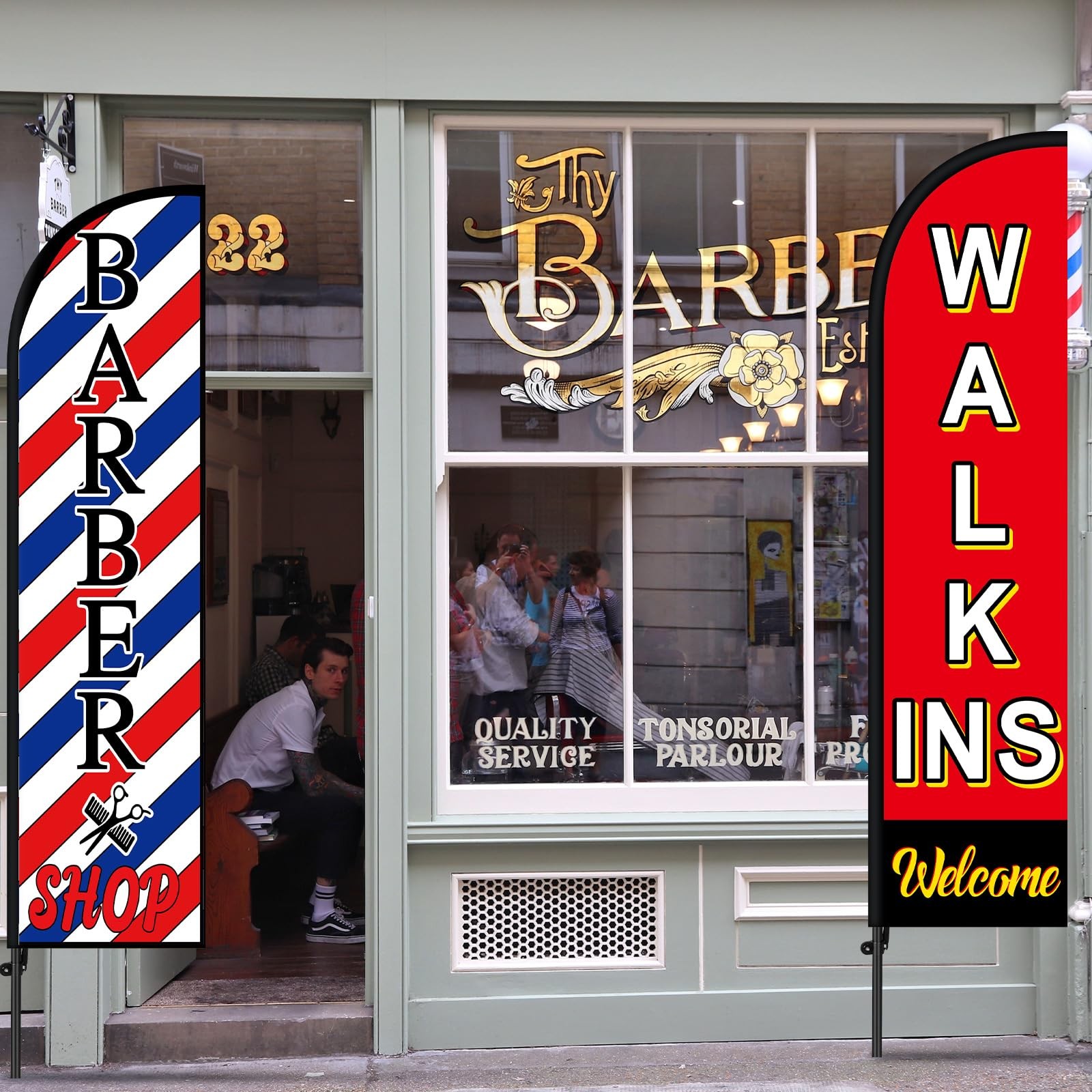 « Barbershop Swooper Flag Kit WalkIns Welcome Feather Banner for Outdoor Ads »