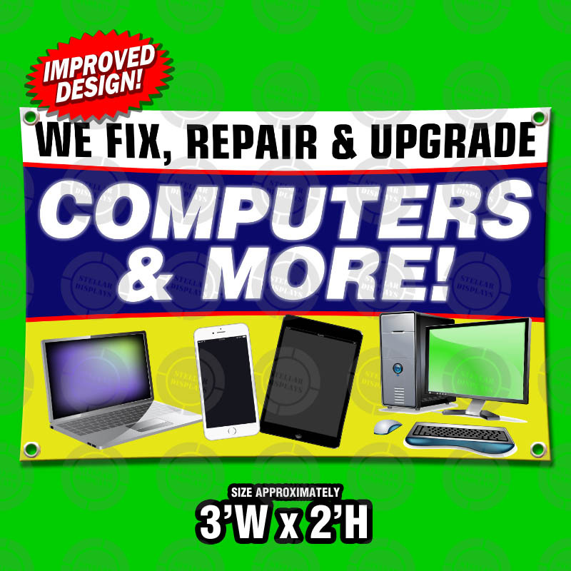 3&rsquo;x2&prime; WE FIX REPAIR UPGRADE COMPUTERS Banner Display Sign Virus iPhone Tablet PC