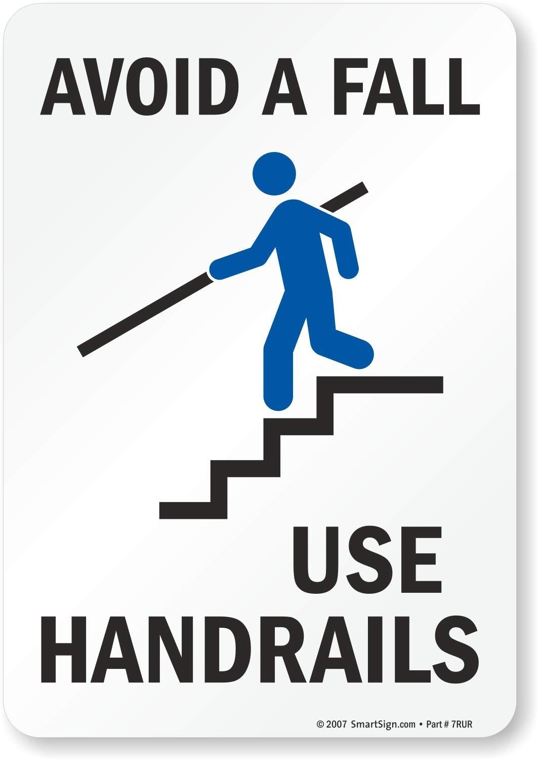 Adhesive Vinyl Label, Legend « Avoid a Fall, Use Handrails » with Graphic, 10&Prime; …