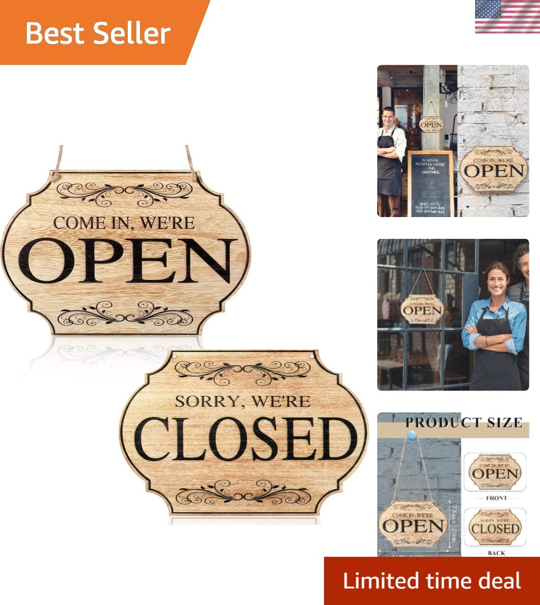 Wooden Waterproof Open Closed Sign, 11.8×7.9 – Versatile Outdoor/Indoor Use