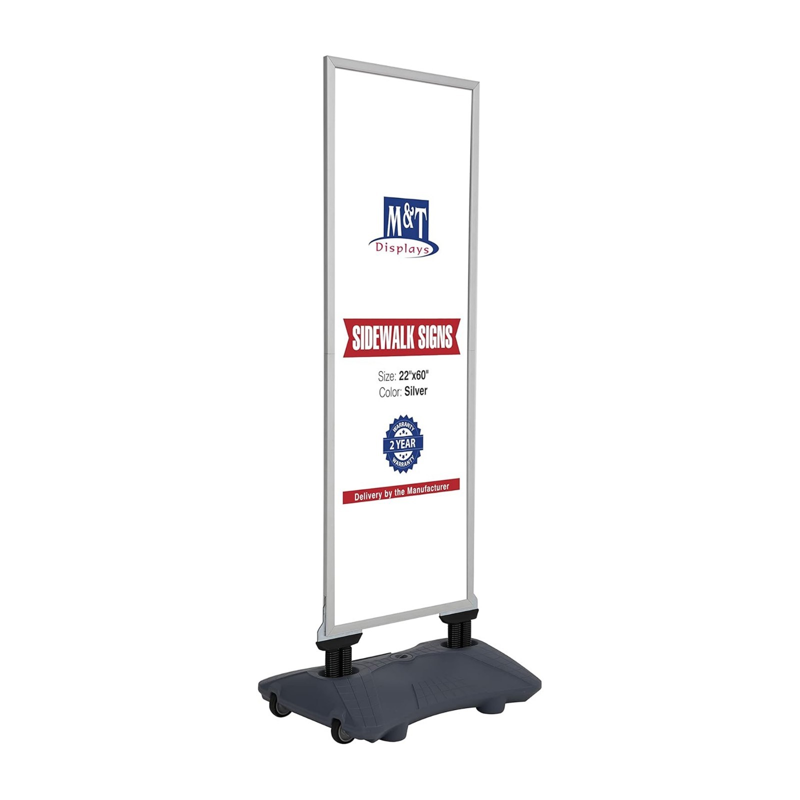 Windpro Slim Wind Resistant Outdoor Pavement Sidewalk Sign Holder 22&Prime;x60&Prime; Silver