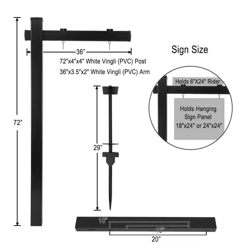 6&prime; Vinyl PVC Real Estate Sign Post, Commercial Realtor Home for Sale Ads, Busine