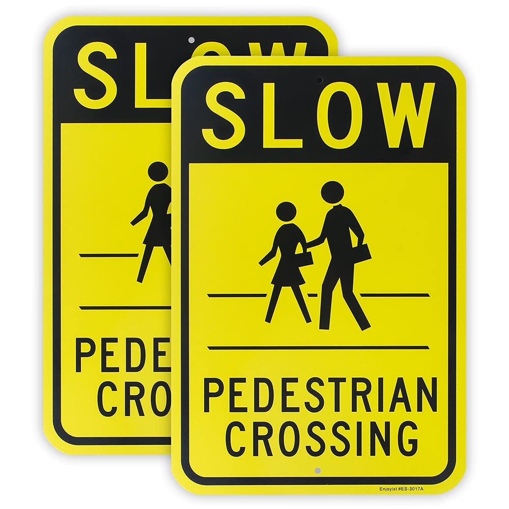2-Pack Large Slow Pedestrian Crossing Sign, 18&Prime;x 12&Prime; .040 Aluminum Reflective…