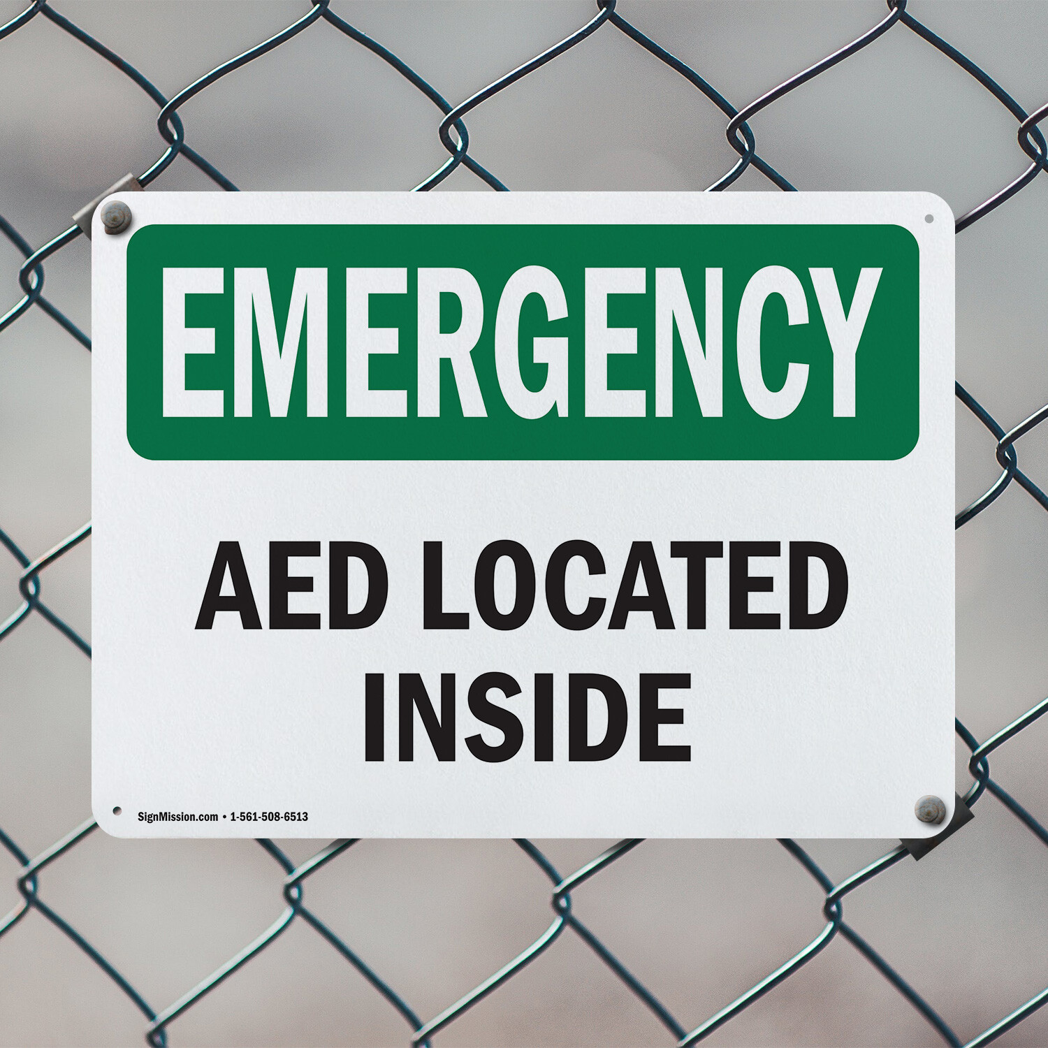 (2 Pack) AED Located Inside OSHA Emergency Sign Decal Metal Plastic
