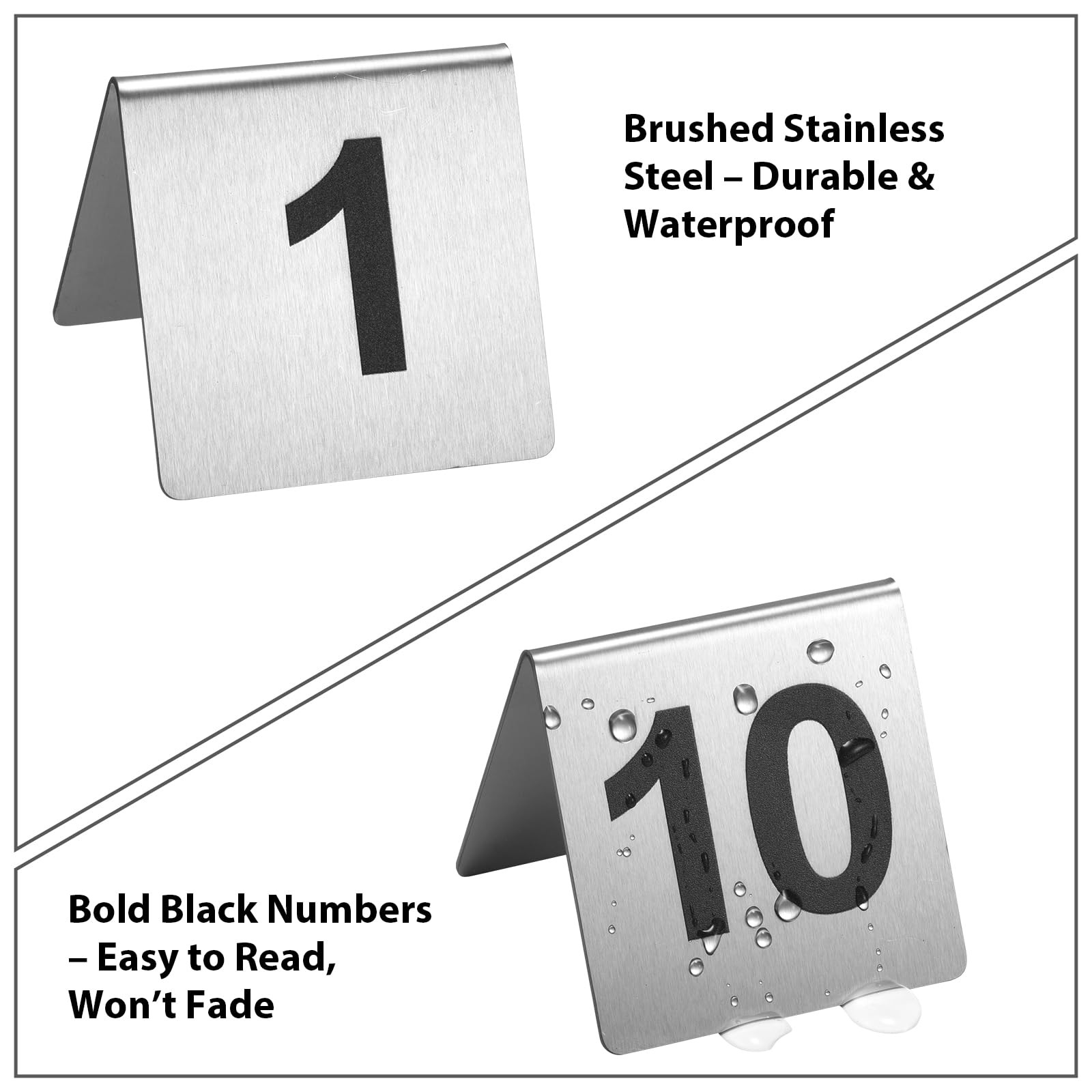 10 PCS 110 Stainless Steel Tent Style Table Numbers Signs 2.76×2.76 Inch