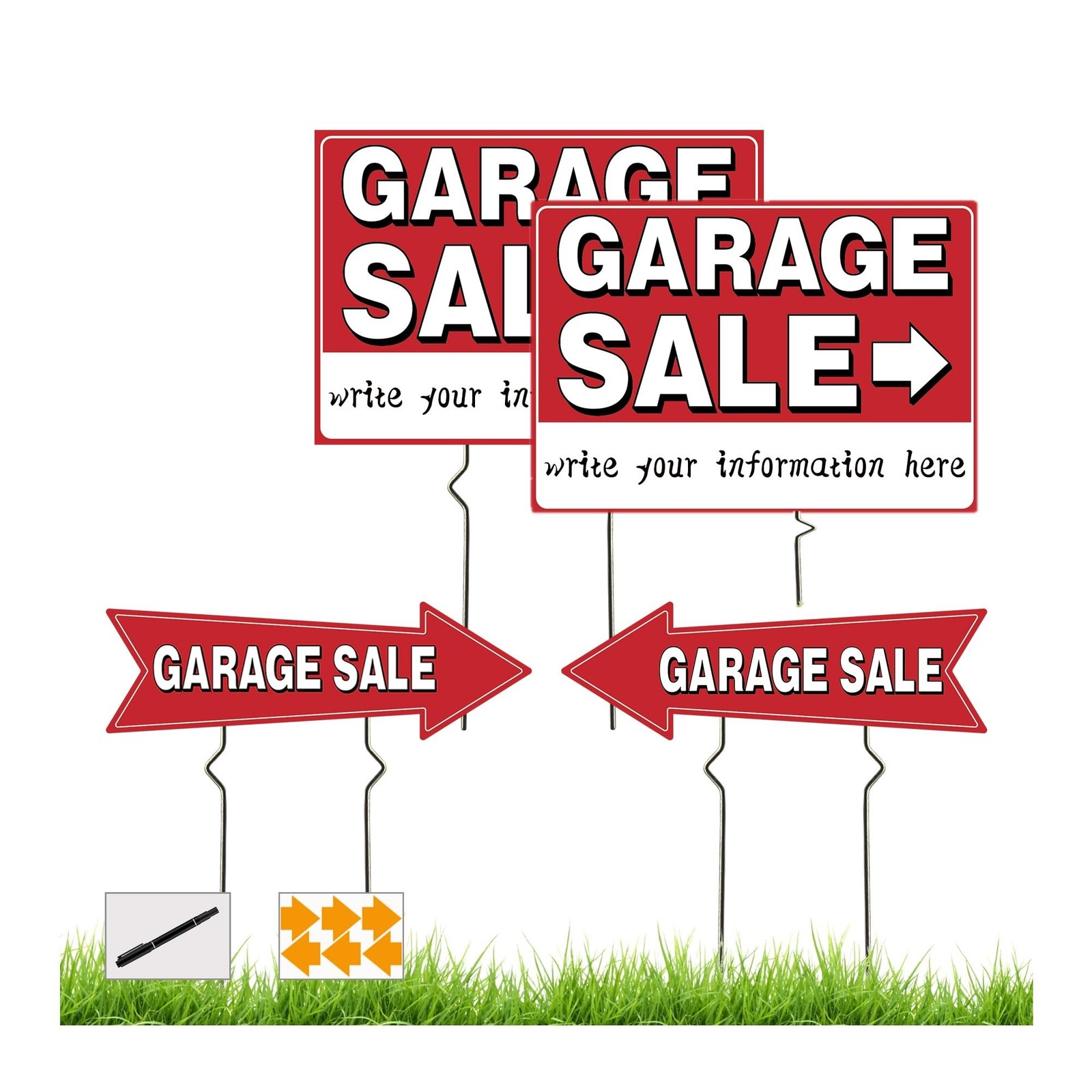 4 Pack Garage Sale Signs, Large Garage Sale Sign with Metal Stakes, 17×12 Inc…