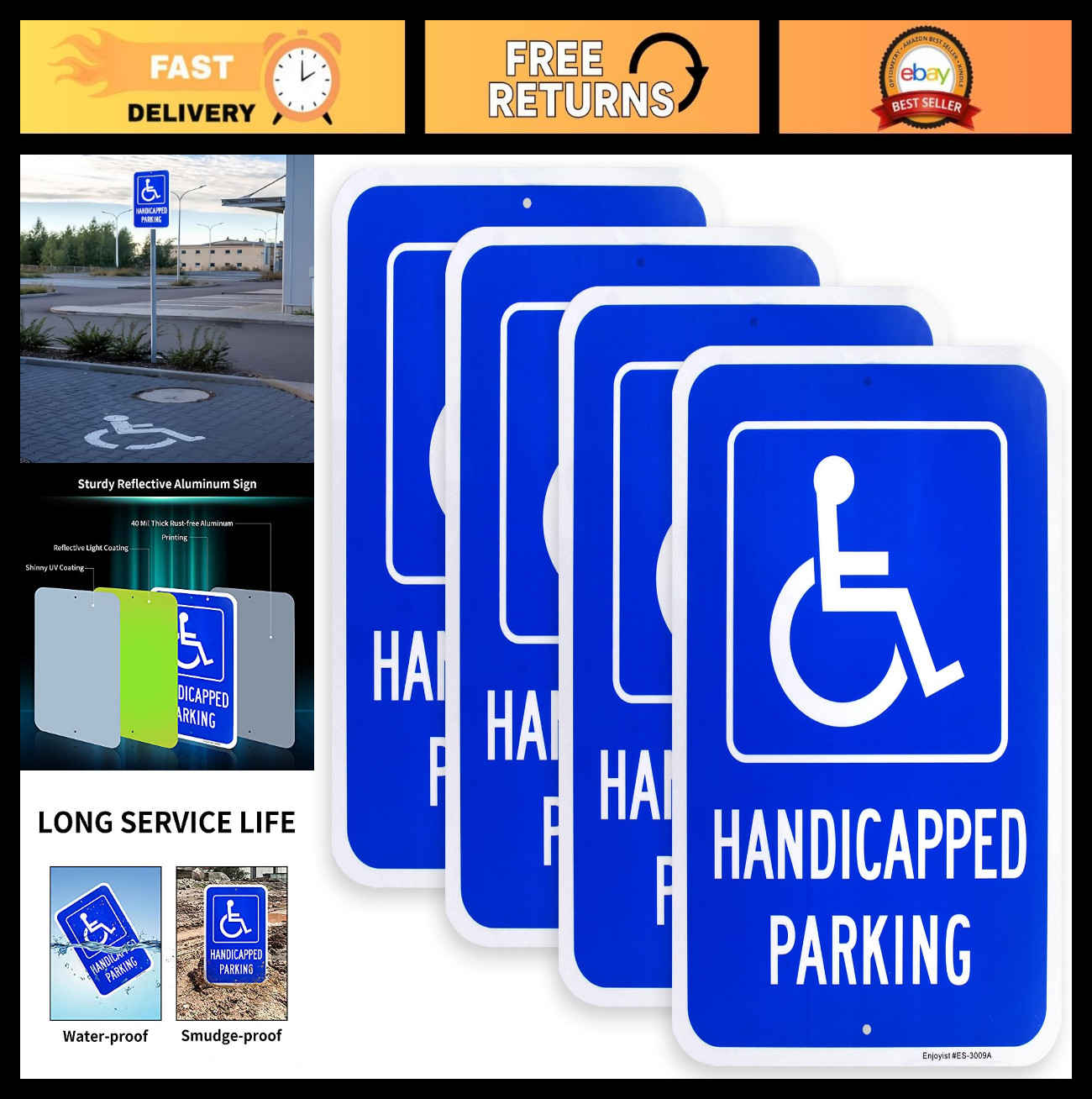 4 Pack Large Handicapped Parking Signs – 18&Prime;x12&Prime; Reflective, Rust-Free, Weatherp