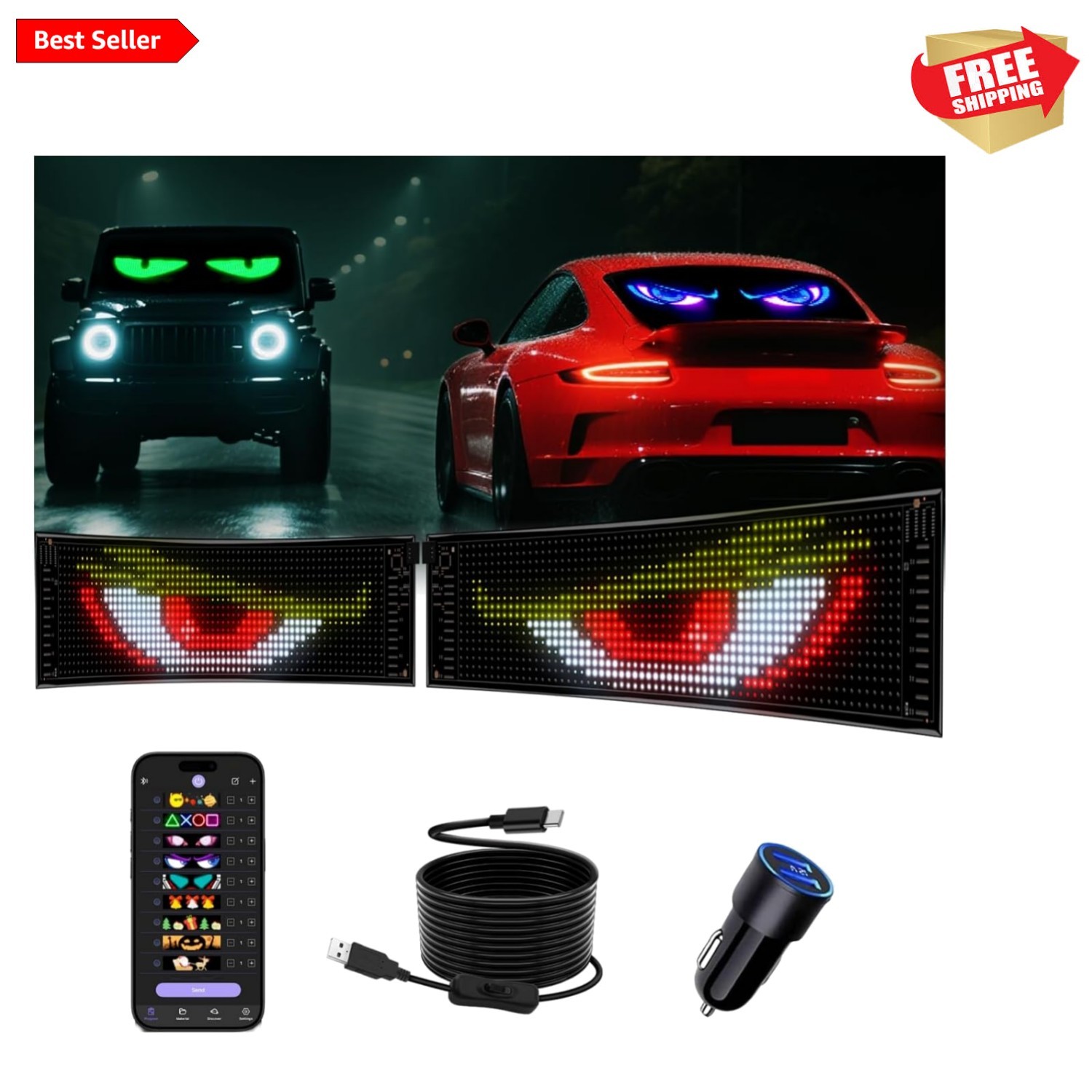 Dual Synchronizing LED Car Signs – 15x4in Flexible Display for All Vehicles