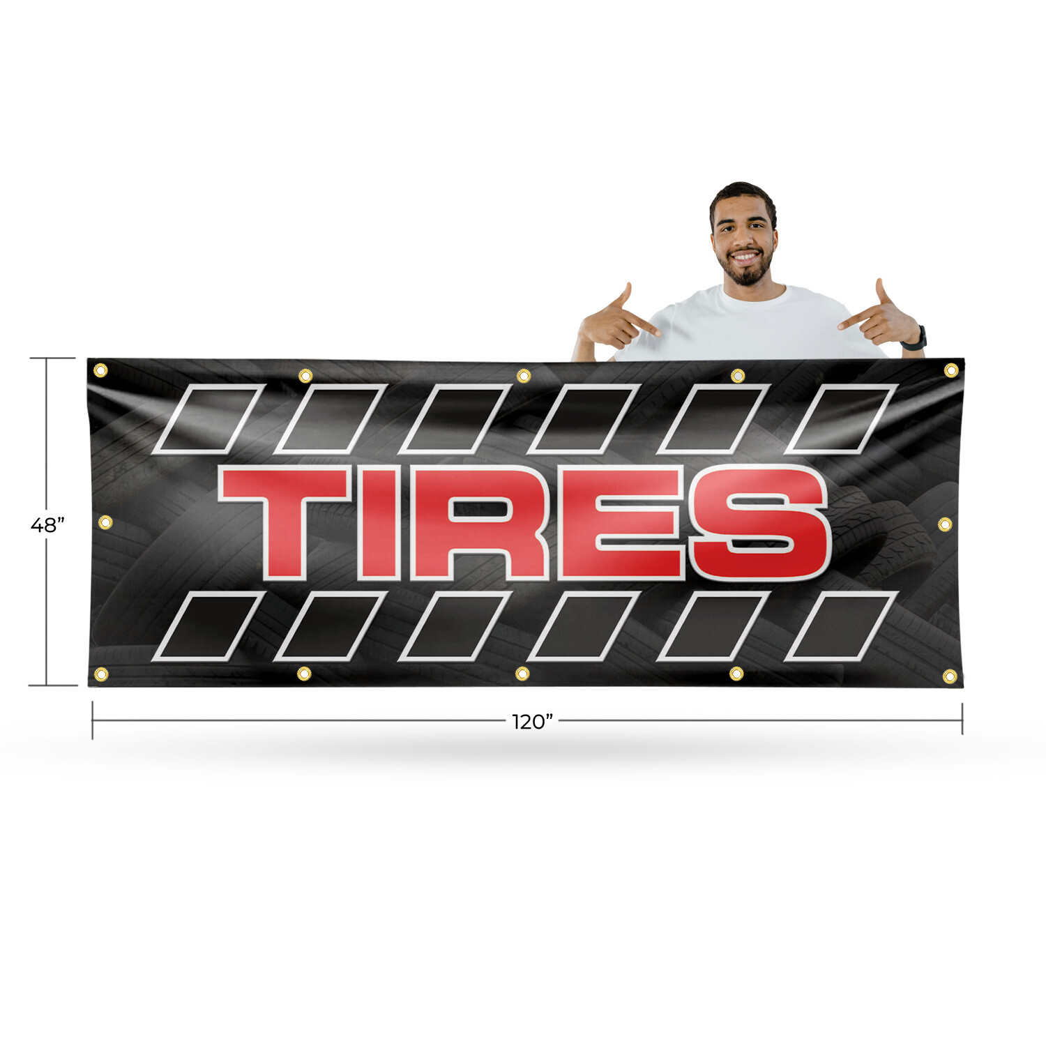 Tires 13 oz Vinyl Banner Sign with Metal Grommets Heavy-Duty Single-Sided