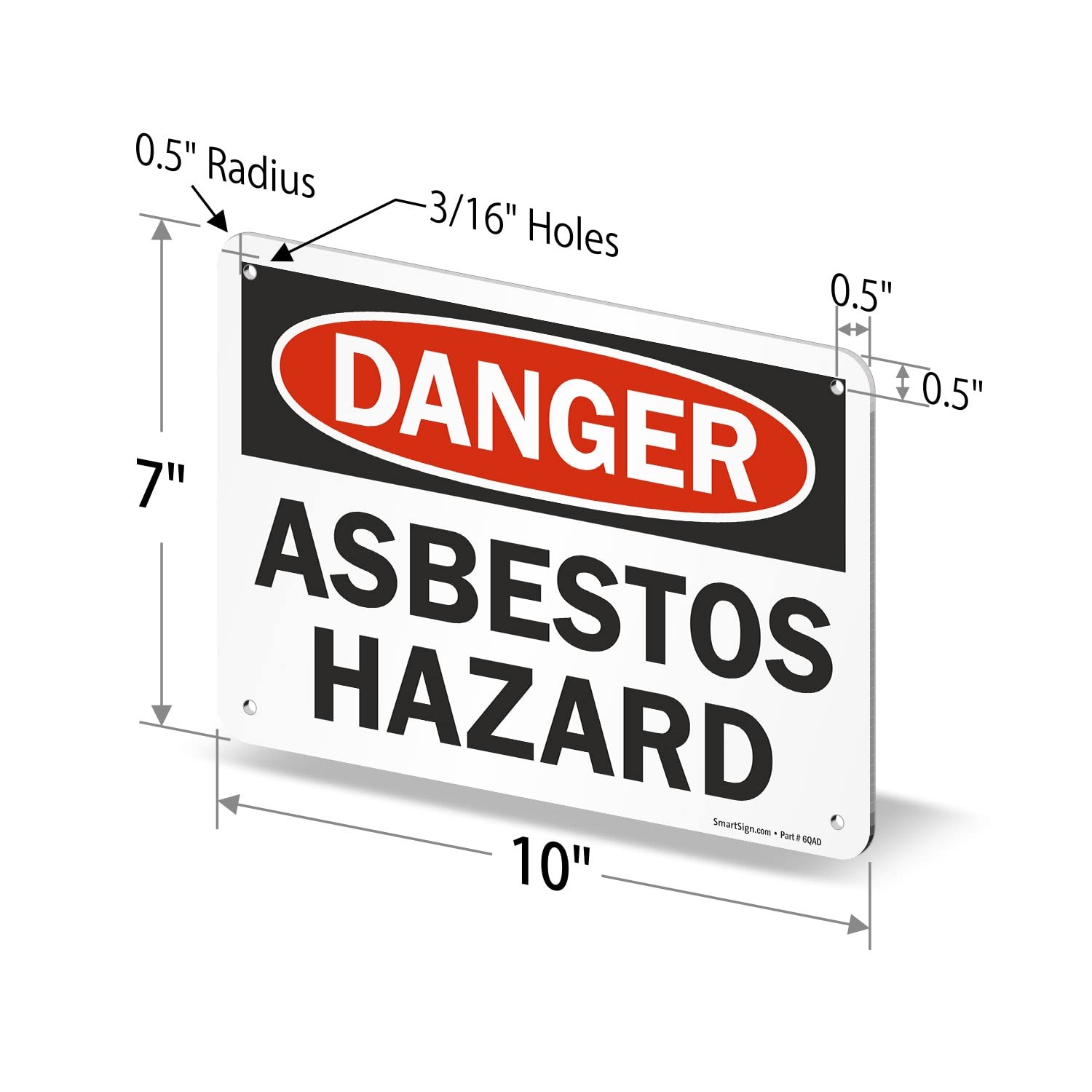 7×10 Inch OSHA Metal Sign Danger Asbestos Hazard Rustproof Aluminum 40 Mil
