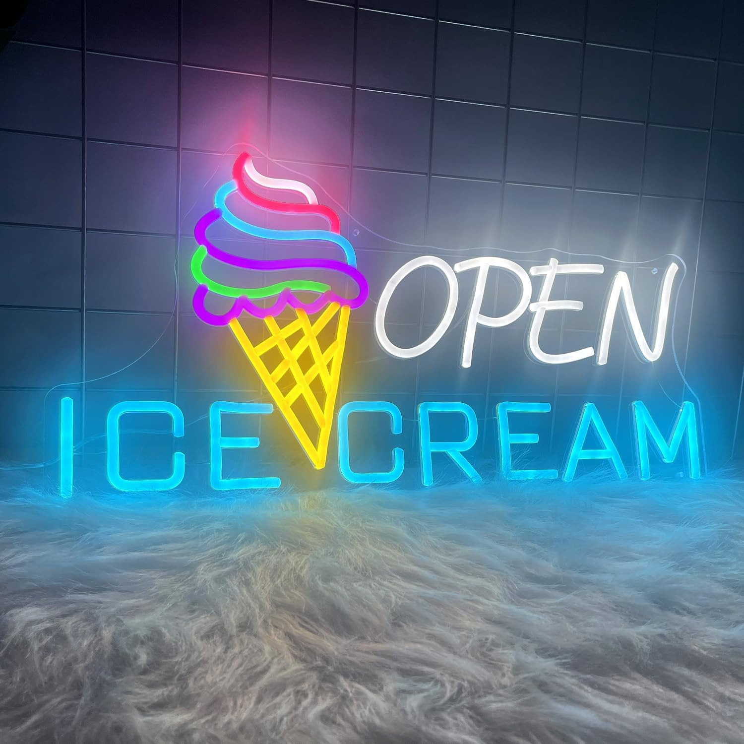 Ice Cream Sign 22.4×11 » Ice Cream Open Shop Neon Signs USB Powered Bar Sign Lig