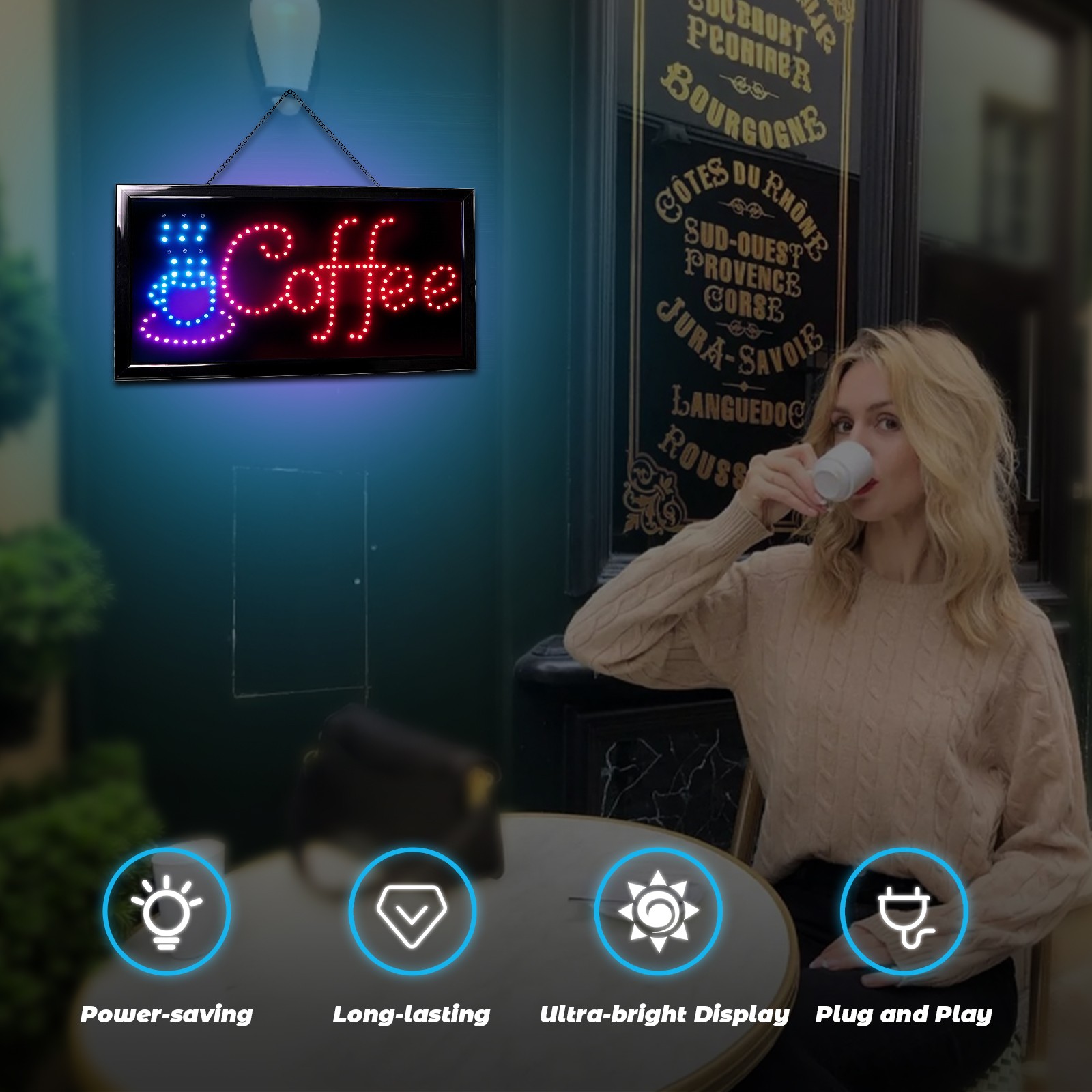 19&Prime; x 10&Prime; LED Neon Ultra Bright Light Business Display for Restaurant Store Shop