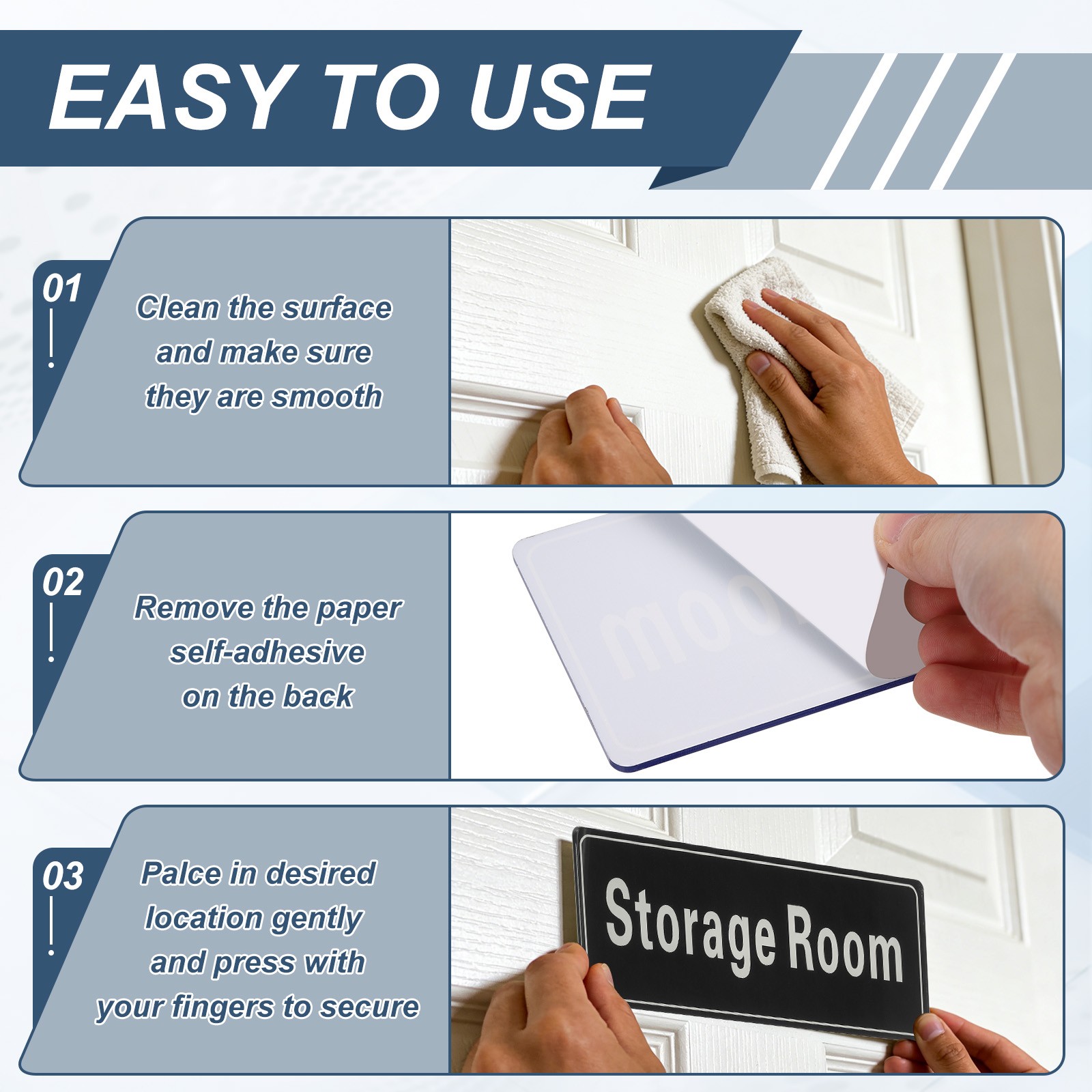 9&Prime;x3&Prime; Storage Room, 1Pcs Room Door Sign Self-Adhesive Light Gray with Black Text