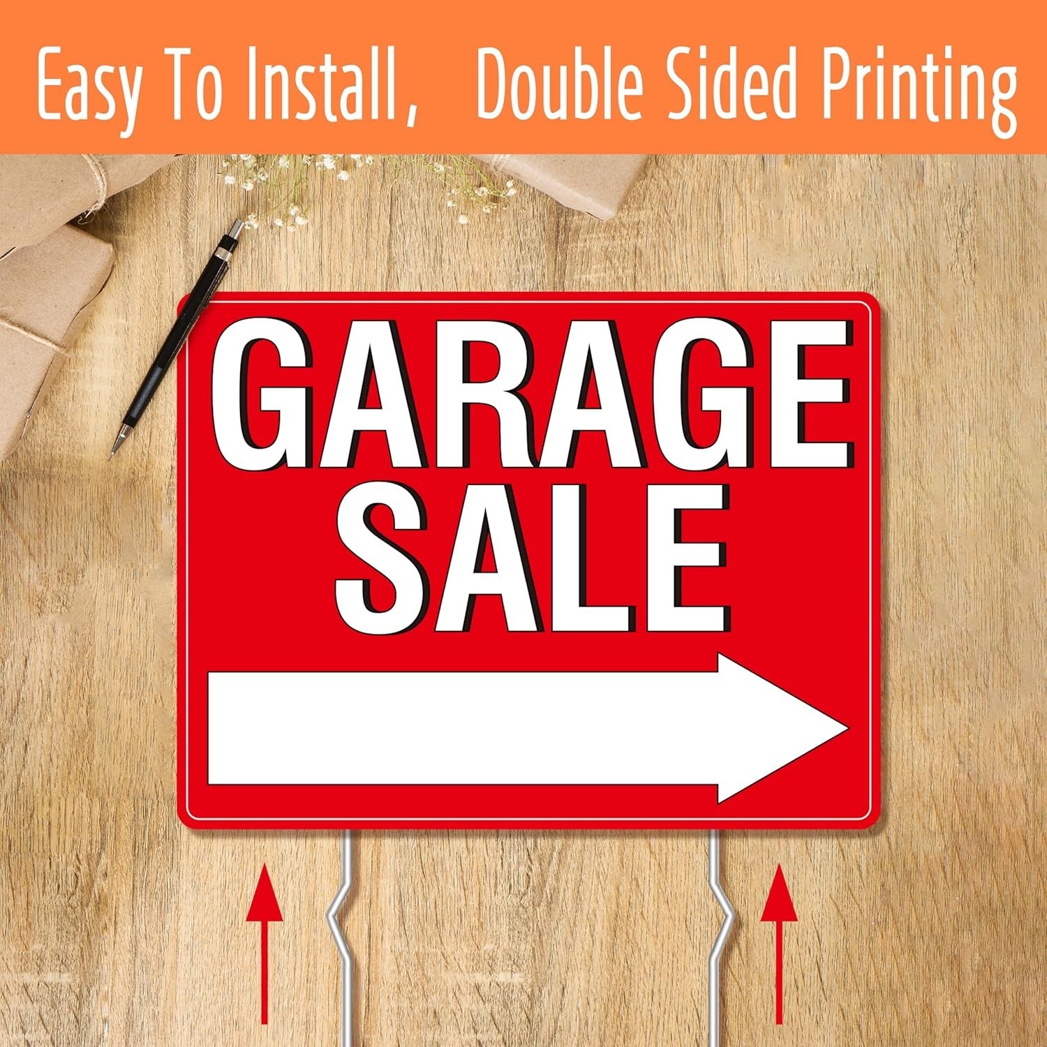 Garage Sale Sign, 3PCS Double Sided Yard Sale Signs with 6 Metal Stakes & 960…
