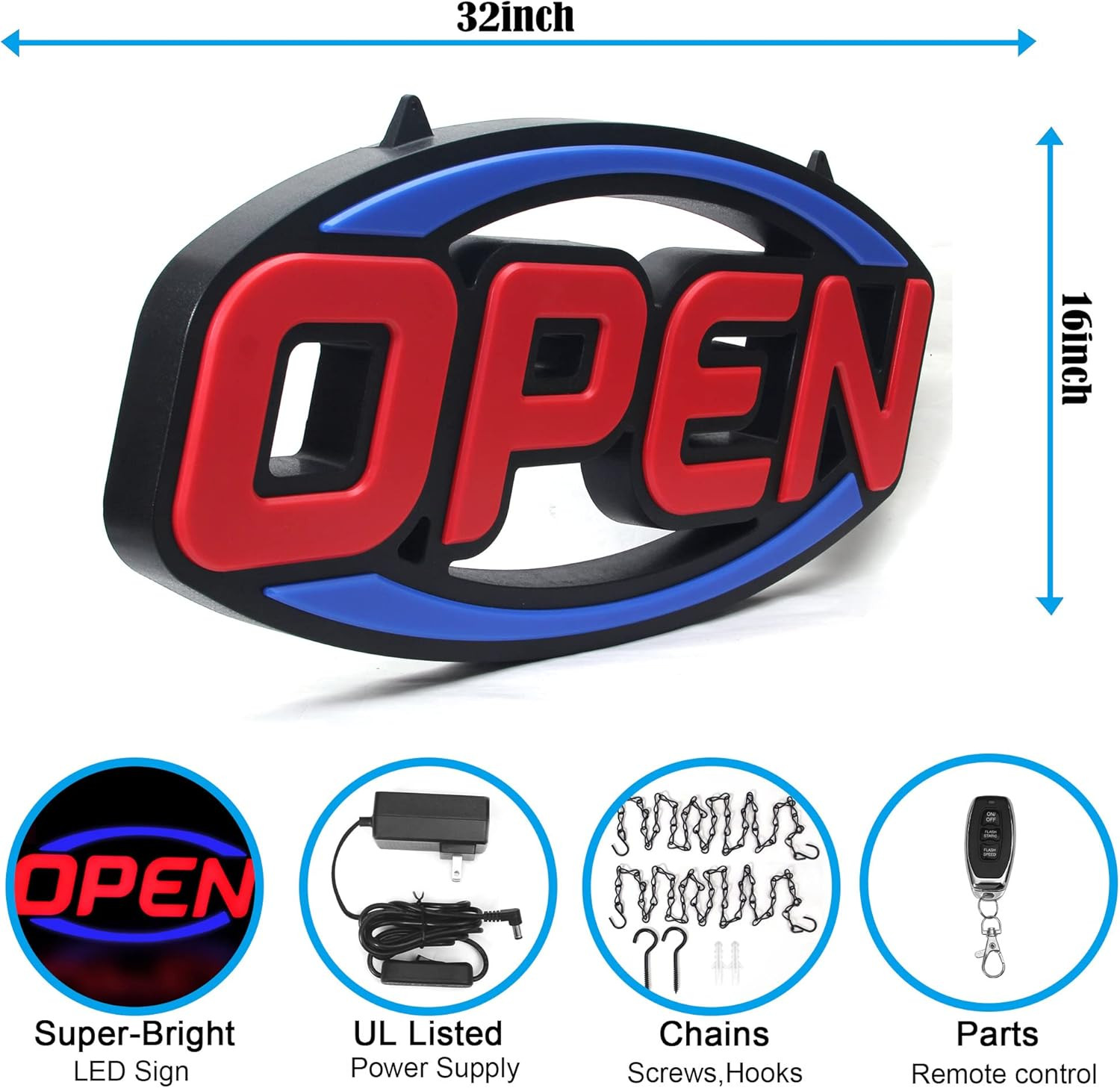 2026 Model 32&Prime; X 16&Prime; LED Neon Open Sign – Ultra Bright Extra Jumbo Large – Remot