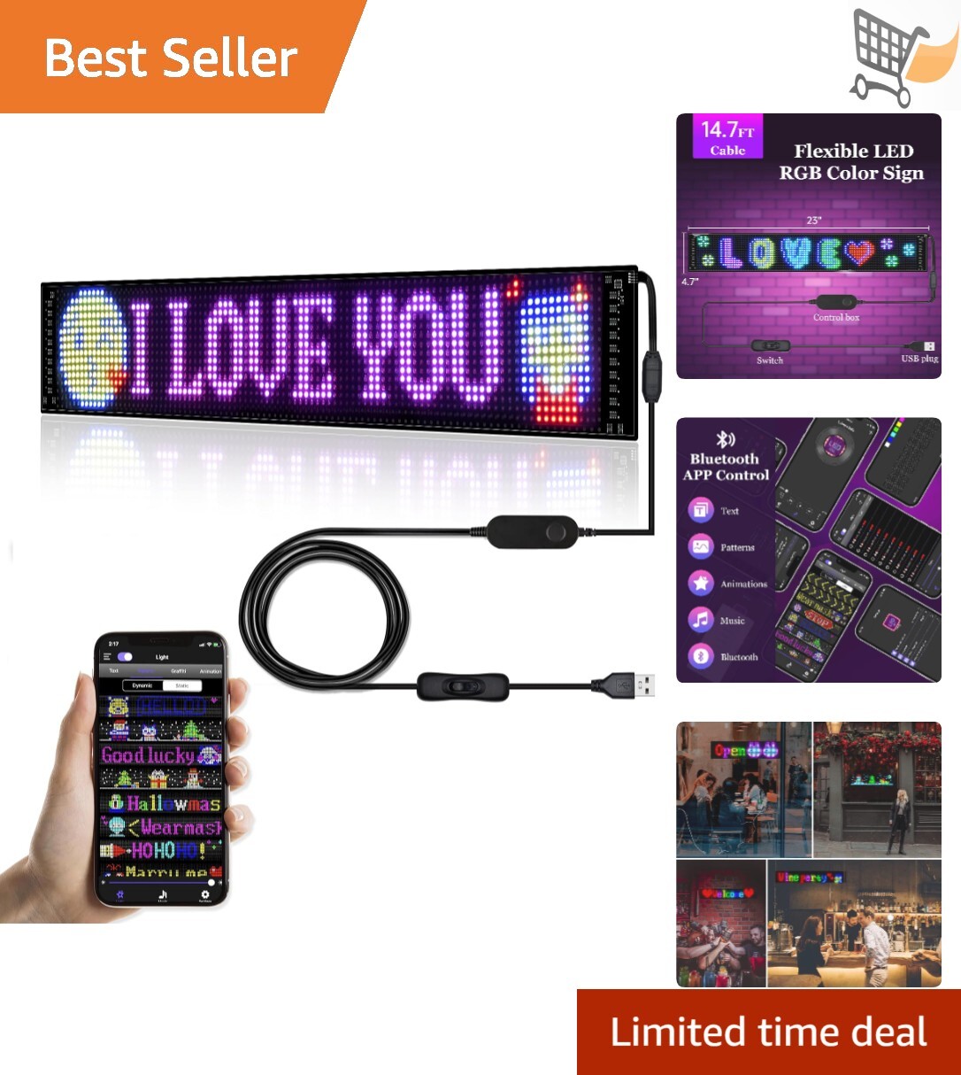 Programmable LED Sign Digital Display 23×5 Innovate Bluetooth APP