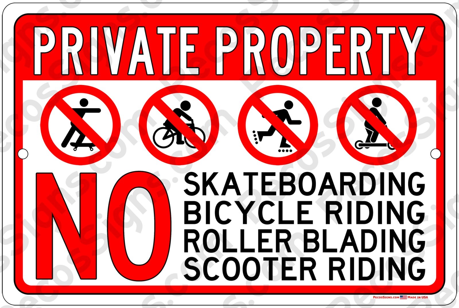 Private Property No Skateboarding 12&Prime;x8&Prime; Aluminum Sign UV Protected Made in USA