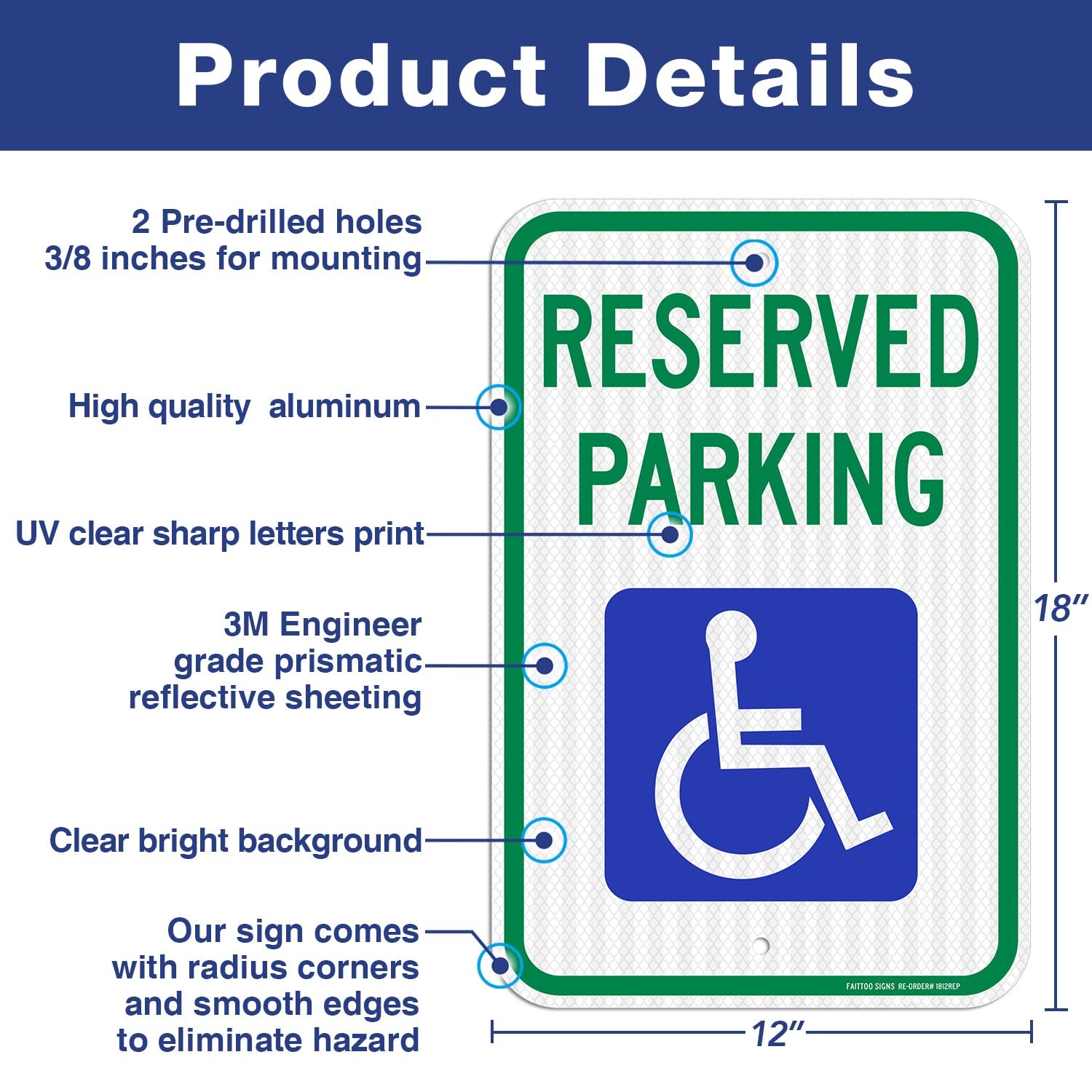 2 Pack Reserved Handicap Parking Sign with Wheelchair Picture, 18 x 12 Engine…