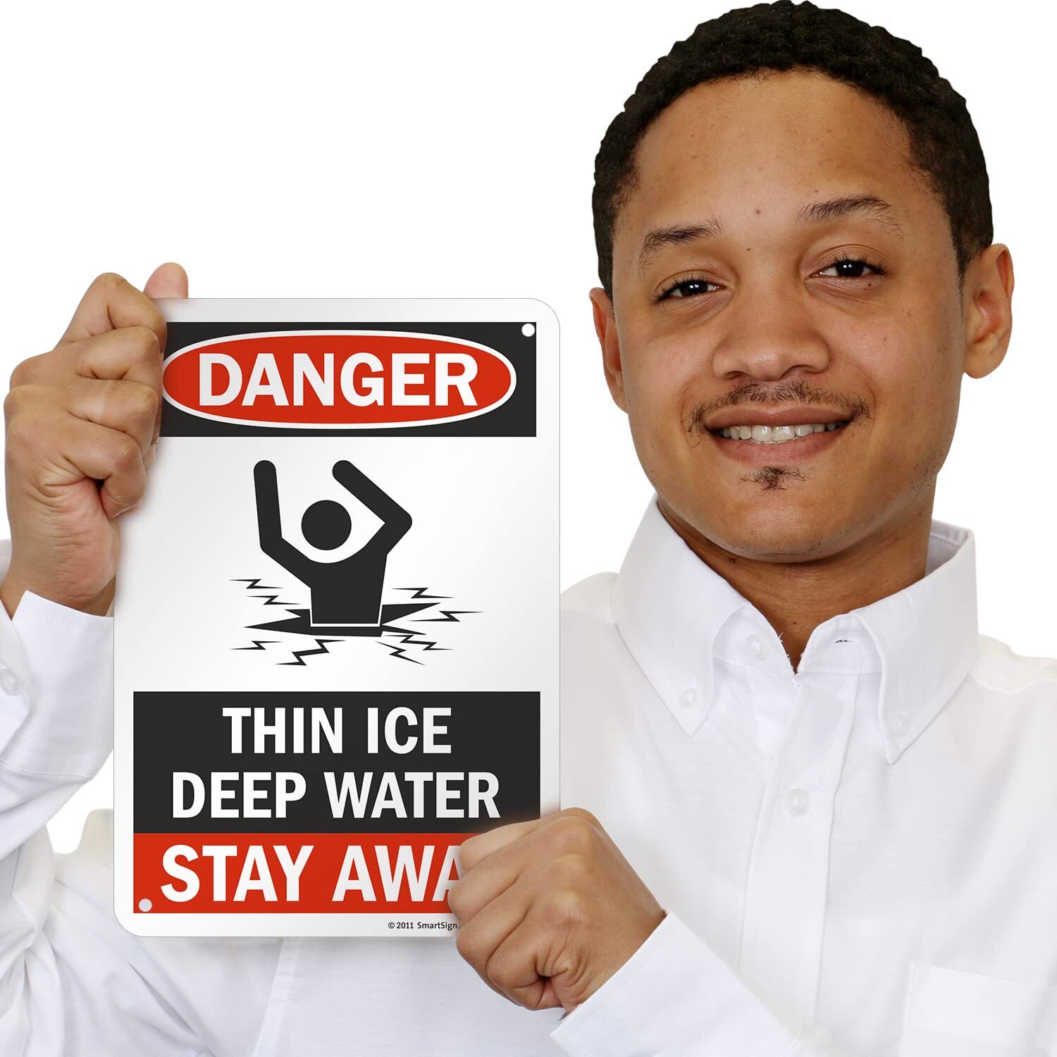 7&Prime;x10&Prime; Danger – Thin Ice Deep Water Stay Away Sign Aluminum Safety Warning