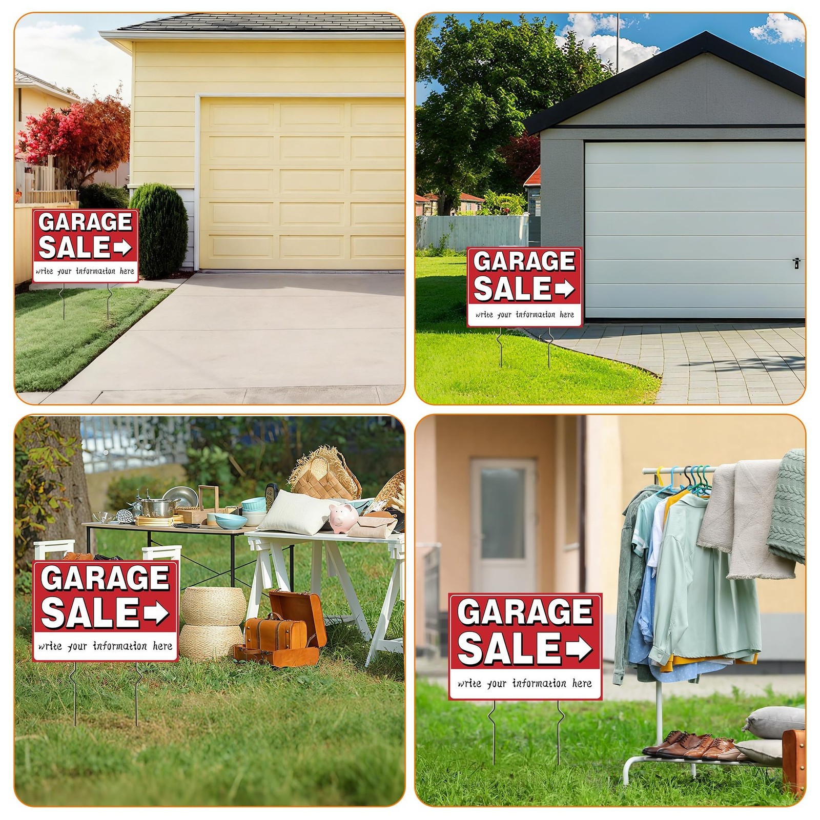4 Pack Garage Sale Signs, Large Garage Sale Sign with Metal Stakes, 17×12 Inc…