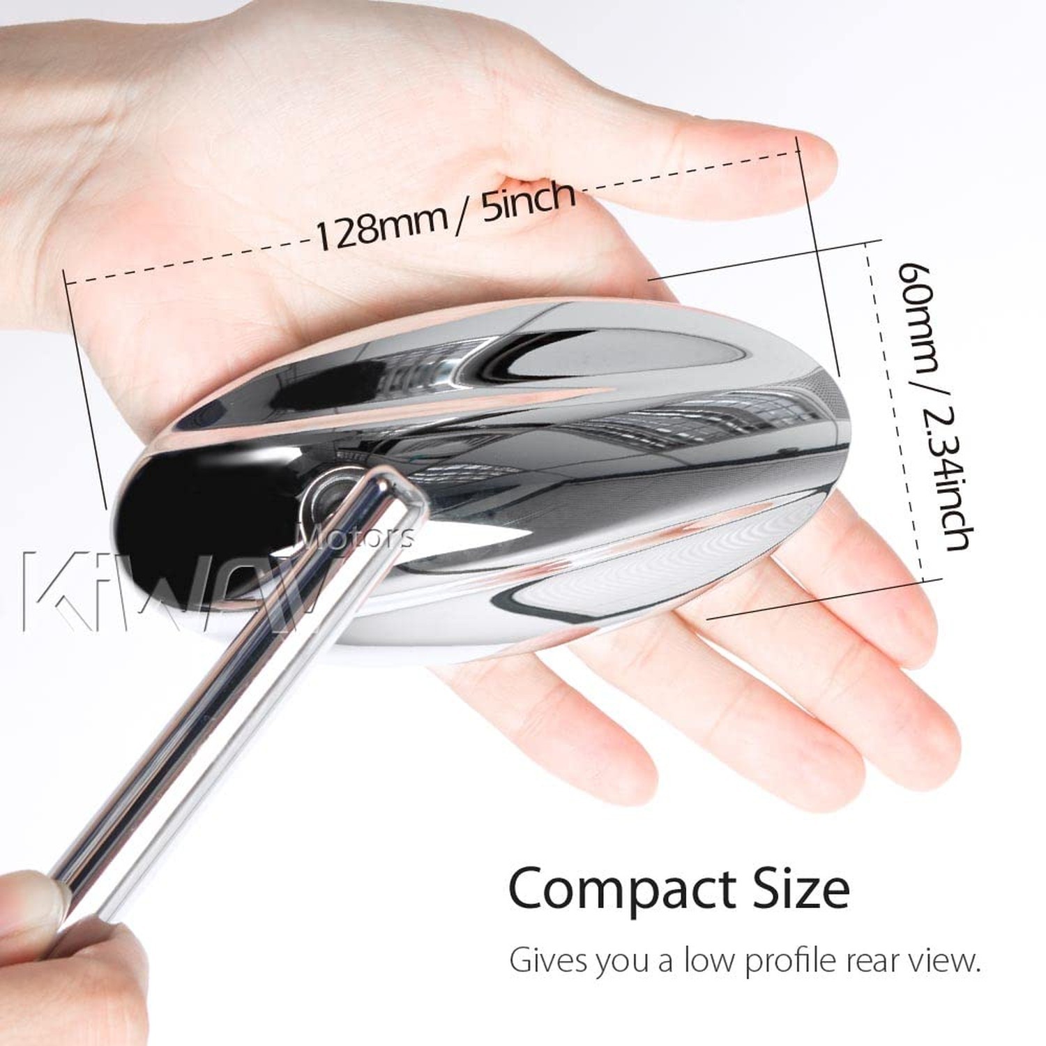 KiWAV Motorcycle Mirrors Rear View Side Ultra Polished Chrome Oval Slim Shape…