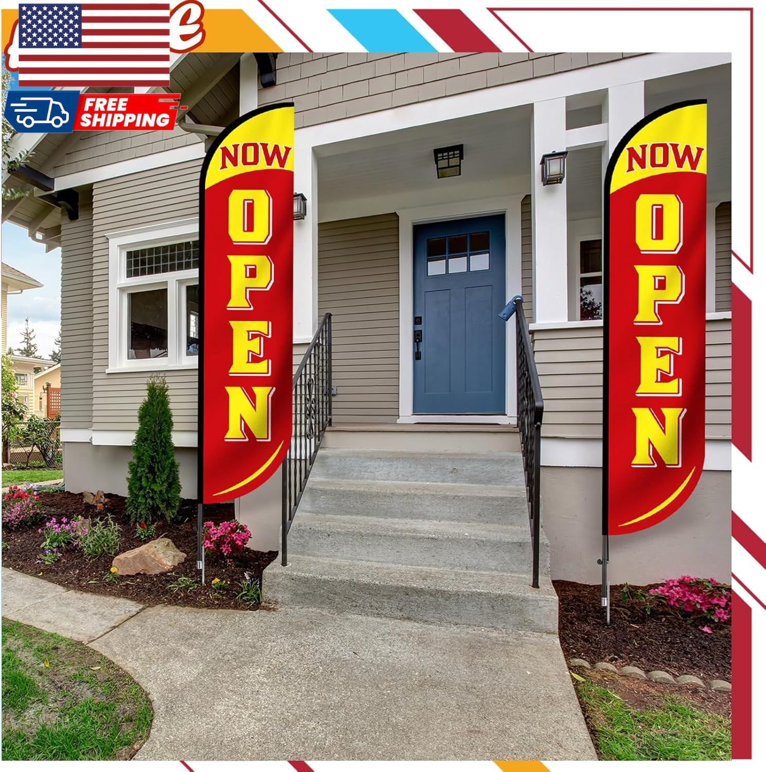 2 Sets 12 Ft Now Open Feather Flags Pole Kit for Business Advertising Feather