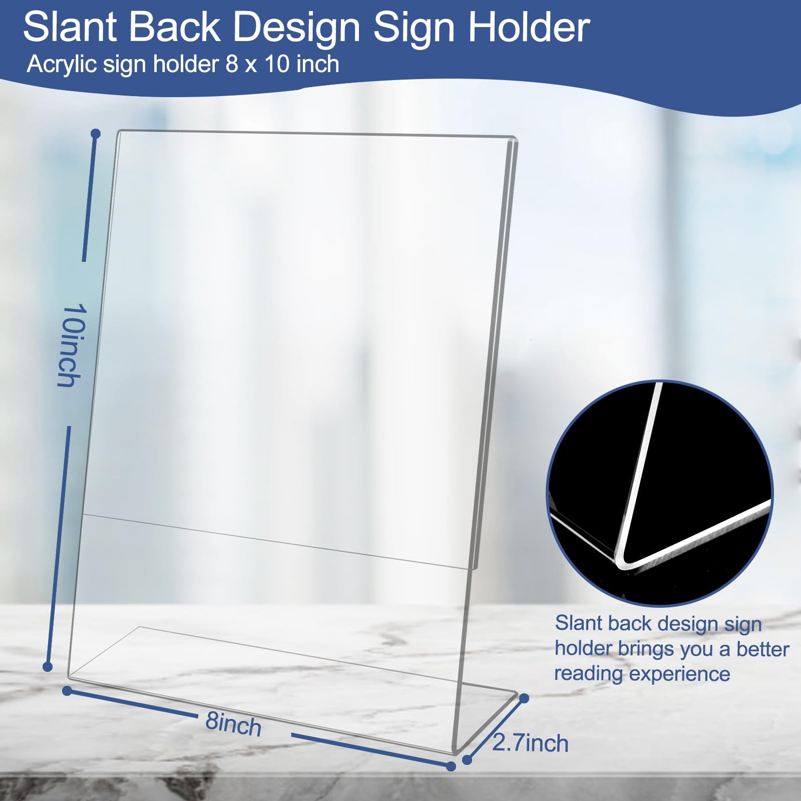 Wbtran Slanted Back Acrylic Sign Stands 8 x 10, Clear Tabletop Display,