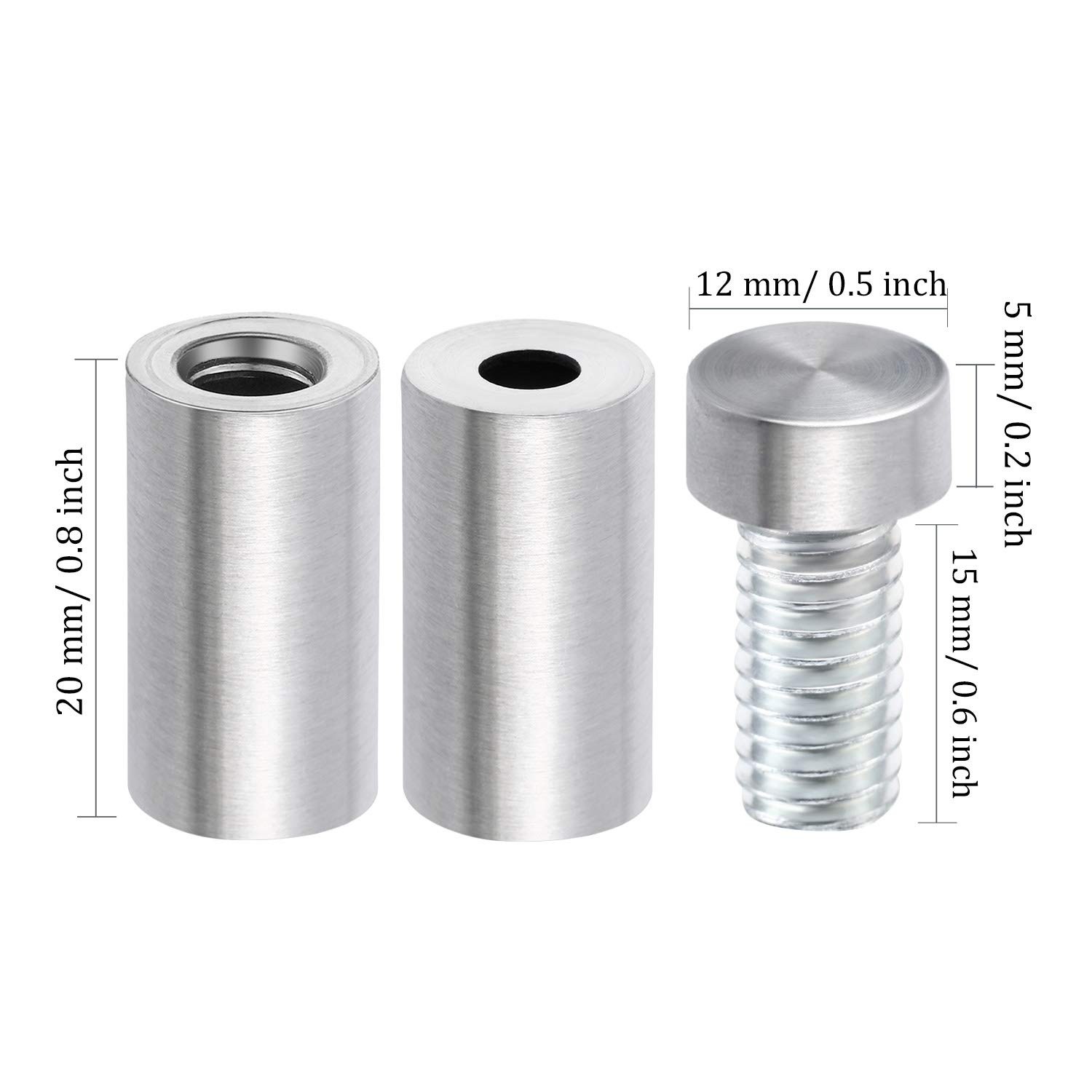 24 Pieces 1/2 by 1 Inch Sign Standoff Screws Wall Silver