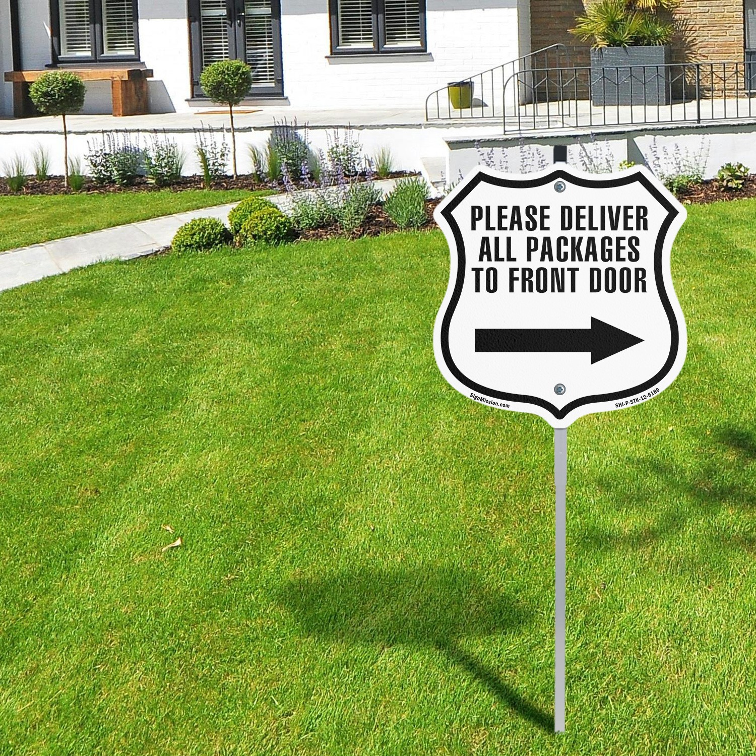 Please Deliver All Packages To Front Door Right Weather Shield Sign With Stake