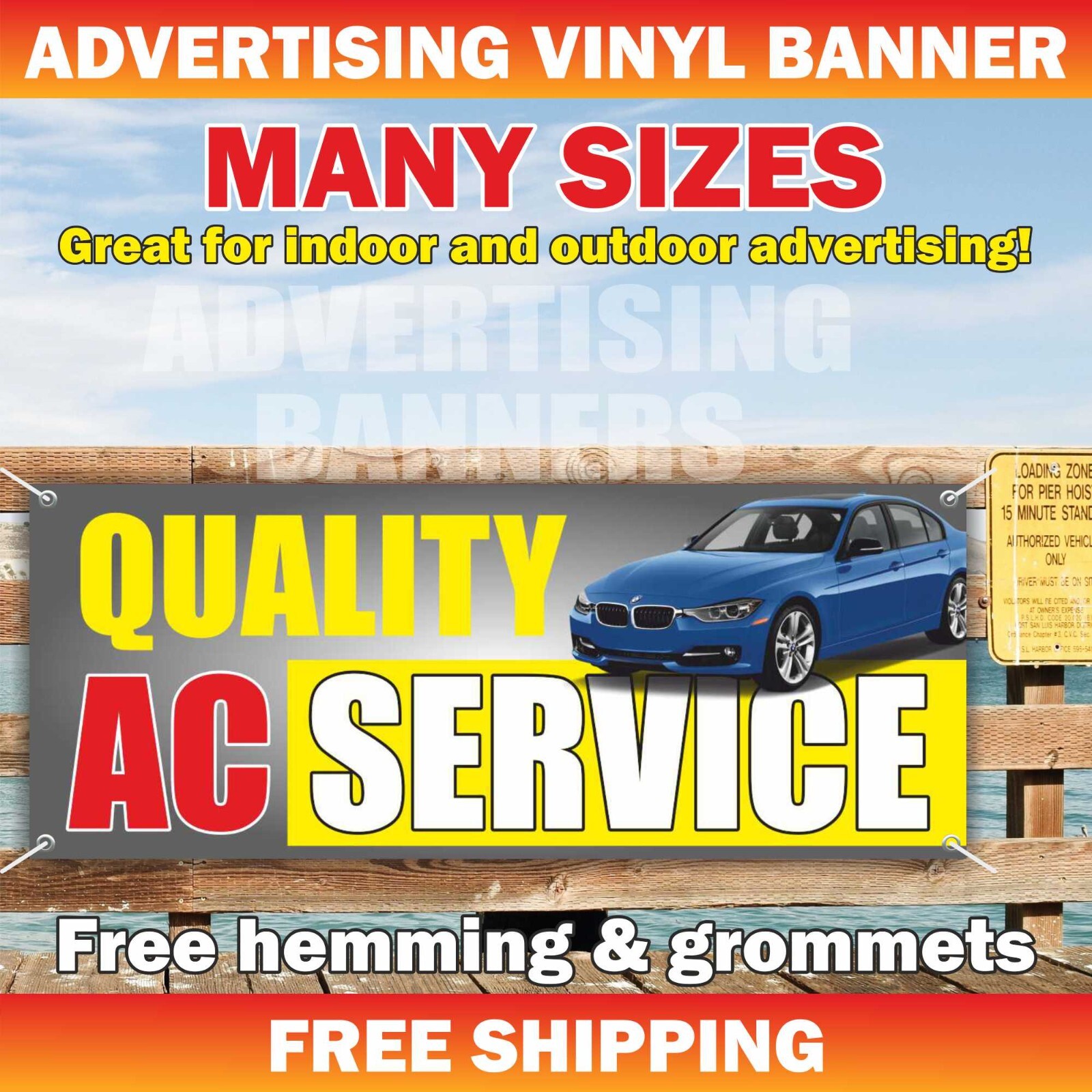 QUALITY AC SERVICE Advertising Banner Vinyl Sign Auto Repair Oil Change Mechanic