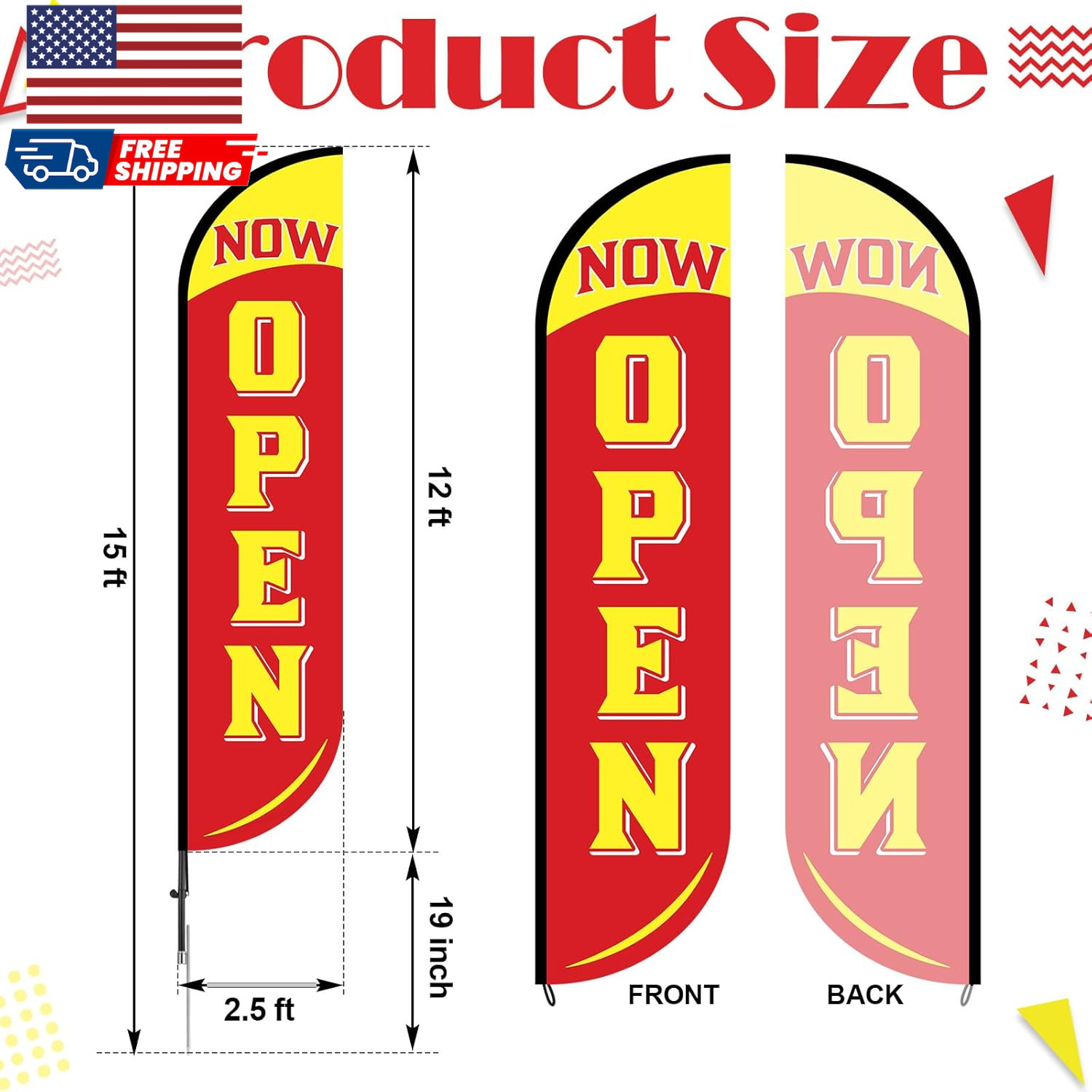 2 Sets 12 Ft Now Open Feather Flags Pole Kit for Business Advertising Feather