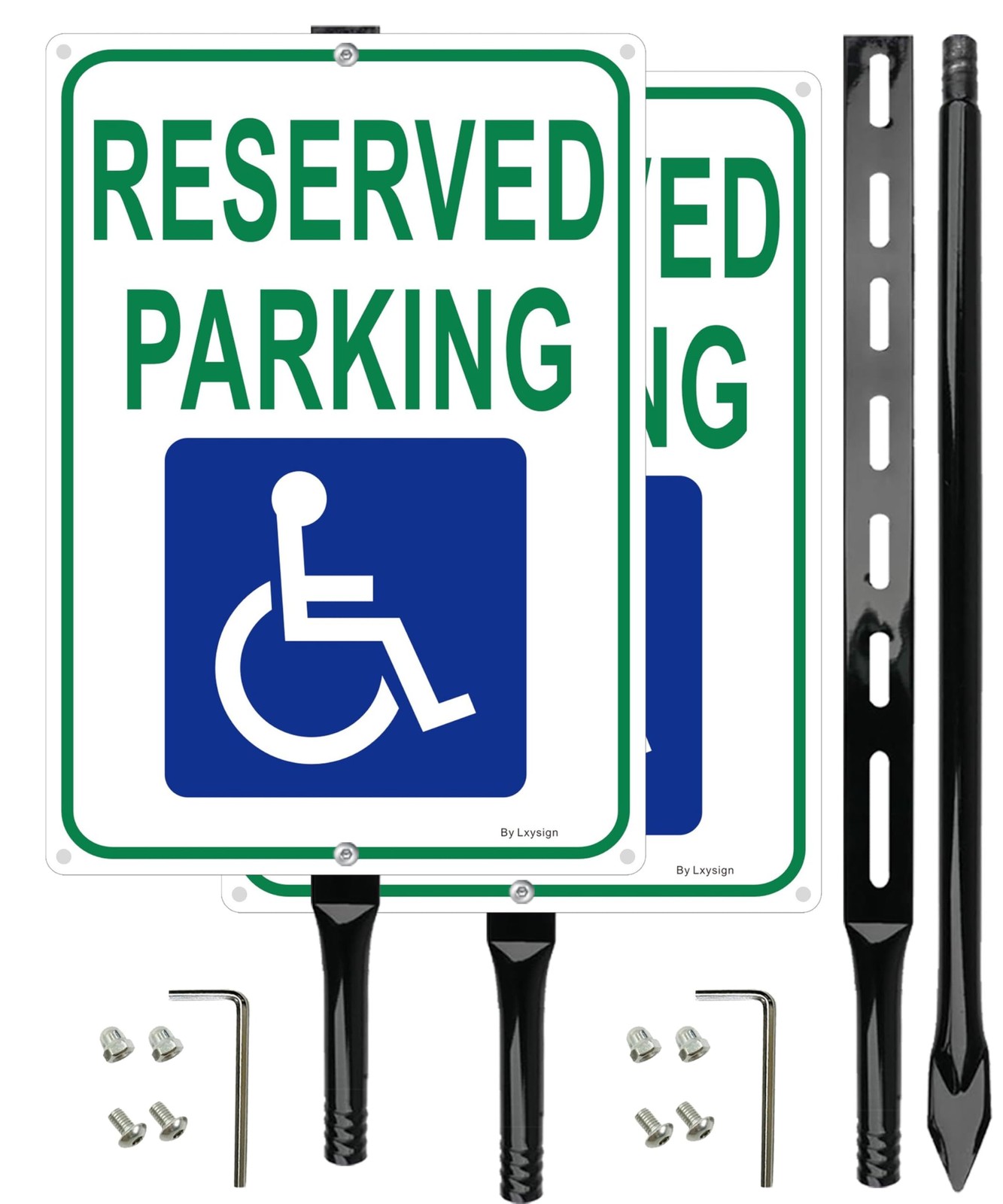 Handicap Reserved Parking Sign with 36 Inches Metal Stakes, Green and Blue, R…