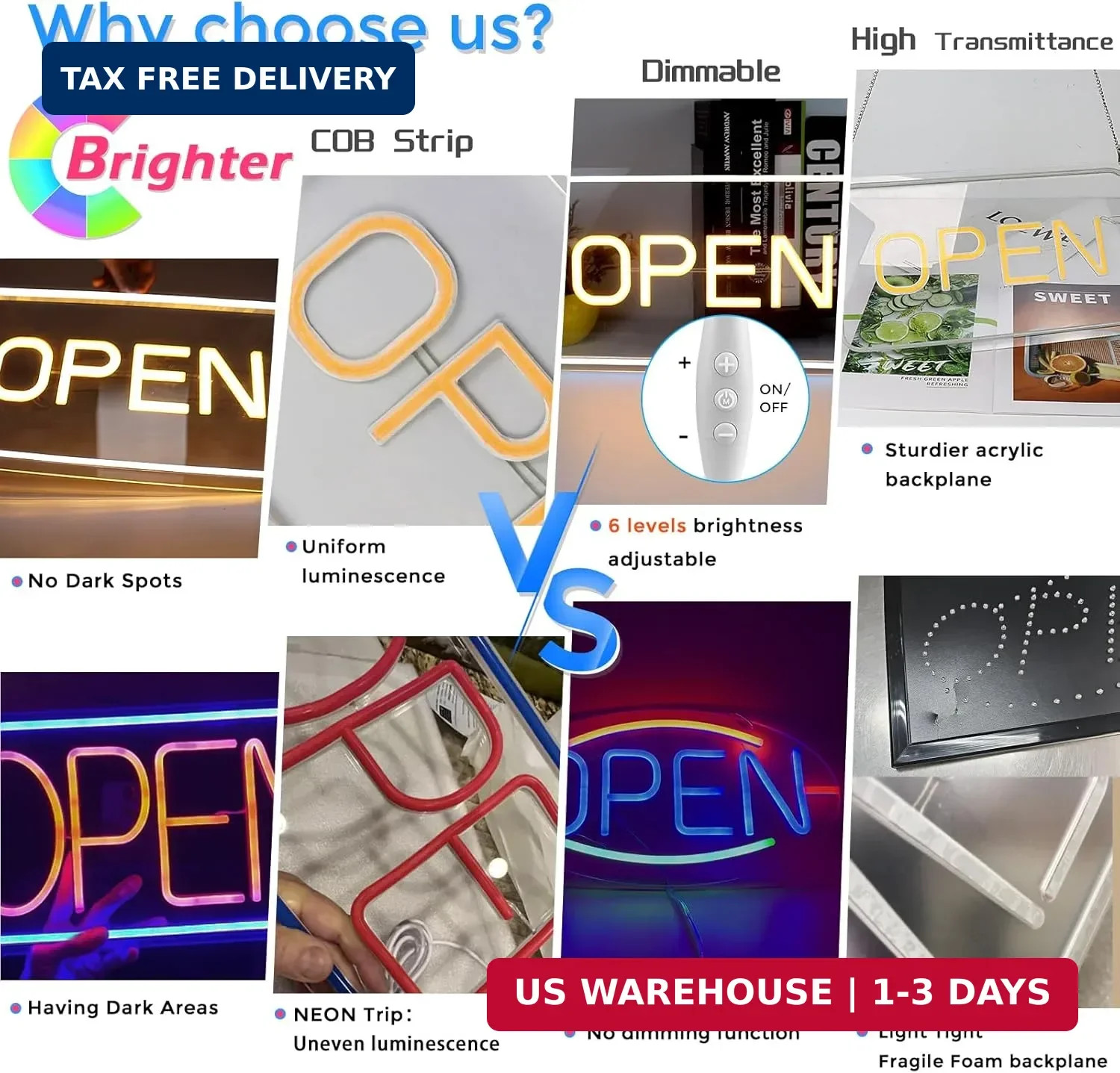 Open Signs for Business, COB Chip LED Neon Open Sign, 16&Prime;x 9&Prime; Bright Electric Li