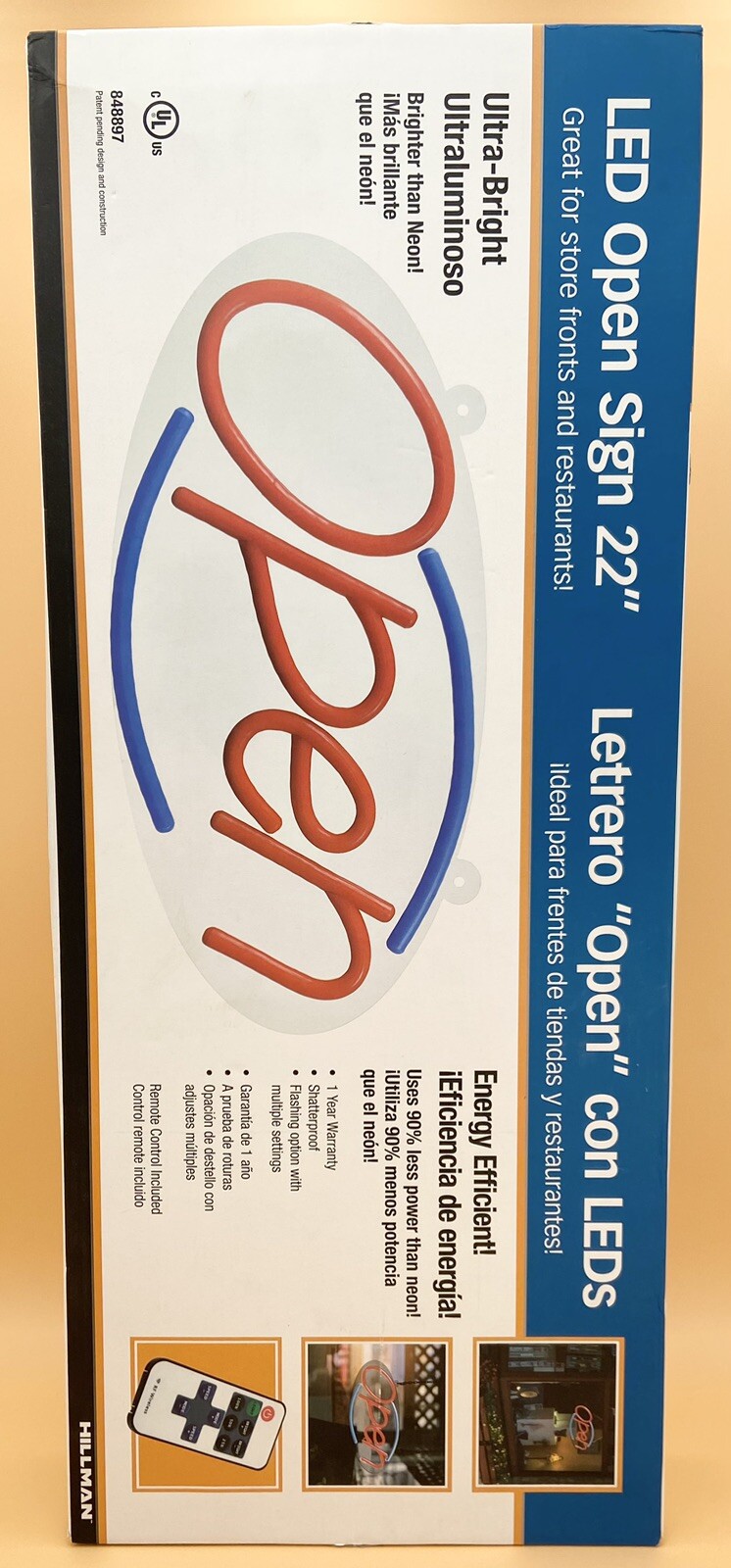 HILLMAN 22” LED OPEN SIGN WITH REMOTE CONTROL