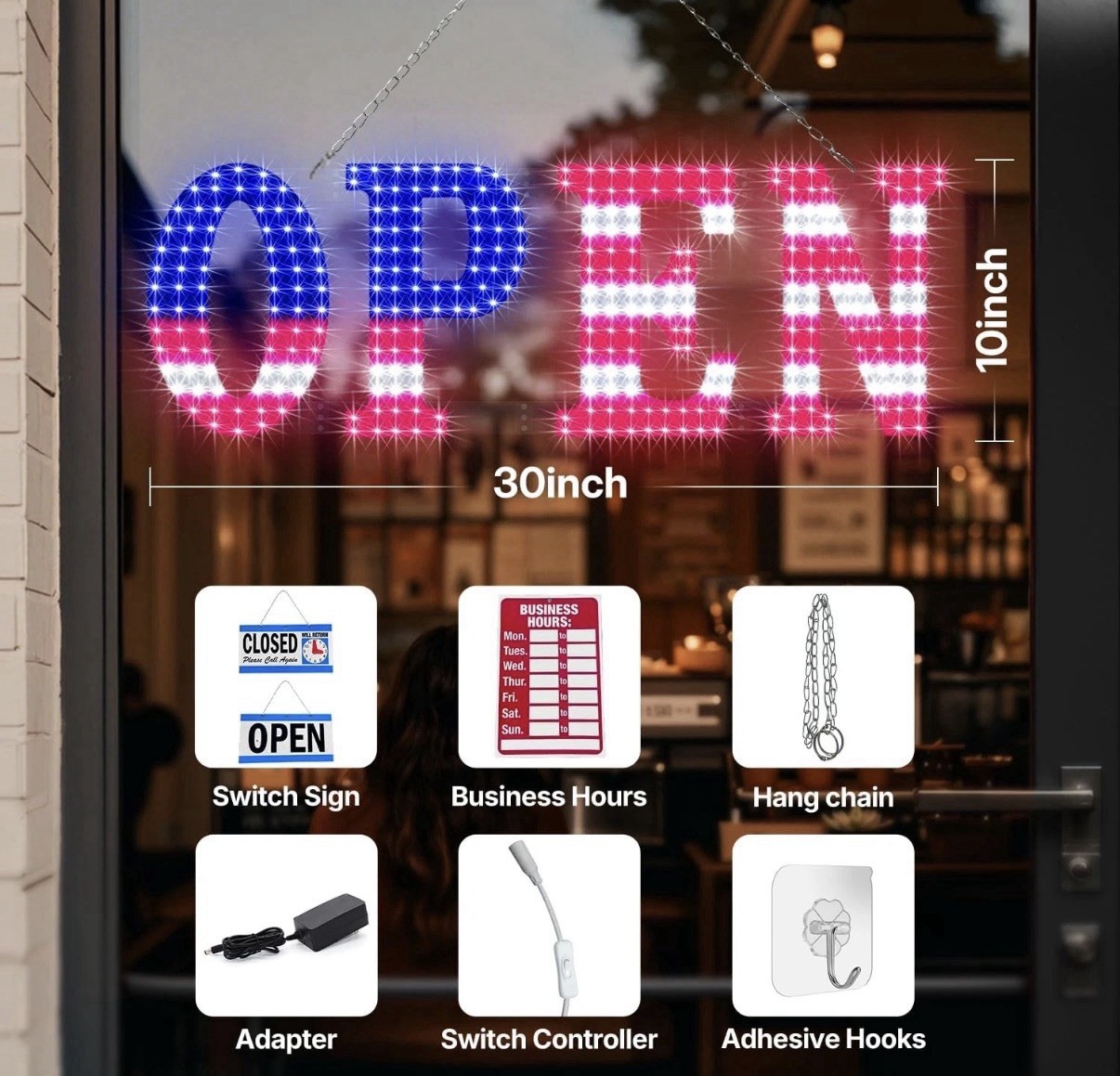 LED Open Signs For Business 30&Prime;X10&Prime; Ultra Bright Open Sign LED USA Flag Hanging