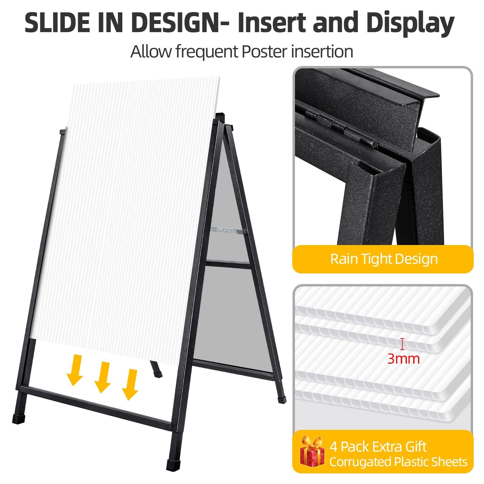 2 Pack Heavy Duty A-Frame Sidewalk Sign 24 x 36 Inch, Portable Double-Sided S…