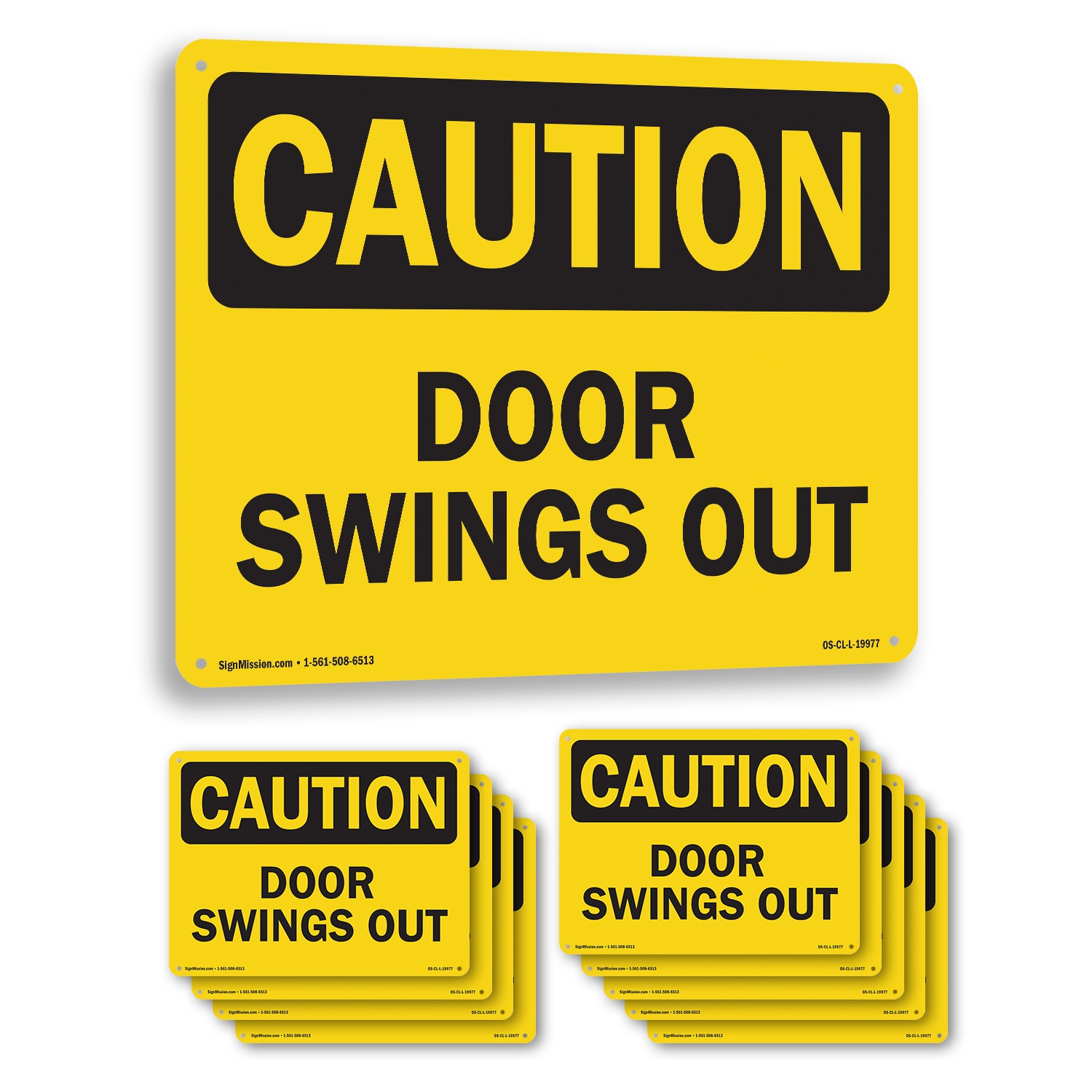 Door Swings Out OSHA Caution Sign Metal, Plastic, Or Decal – 5 or 10 Pack