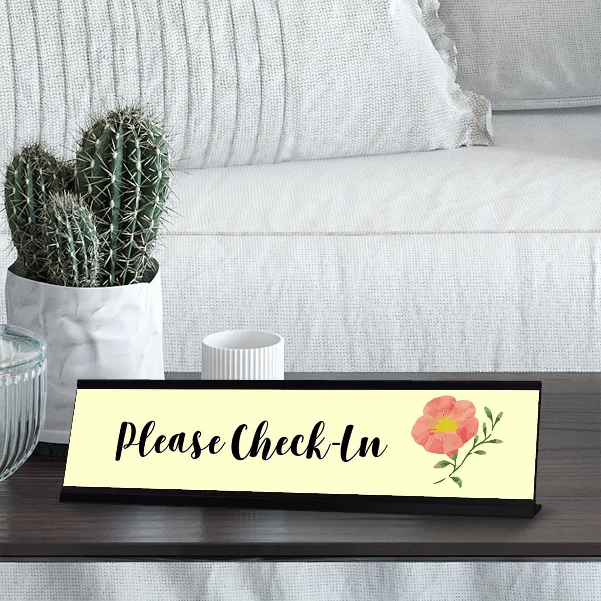 Please CheckIn Designer Desk Sign 2×8 Inch Professional Office Plaque