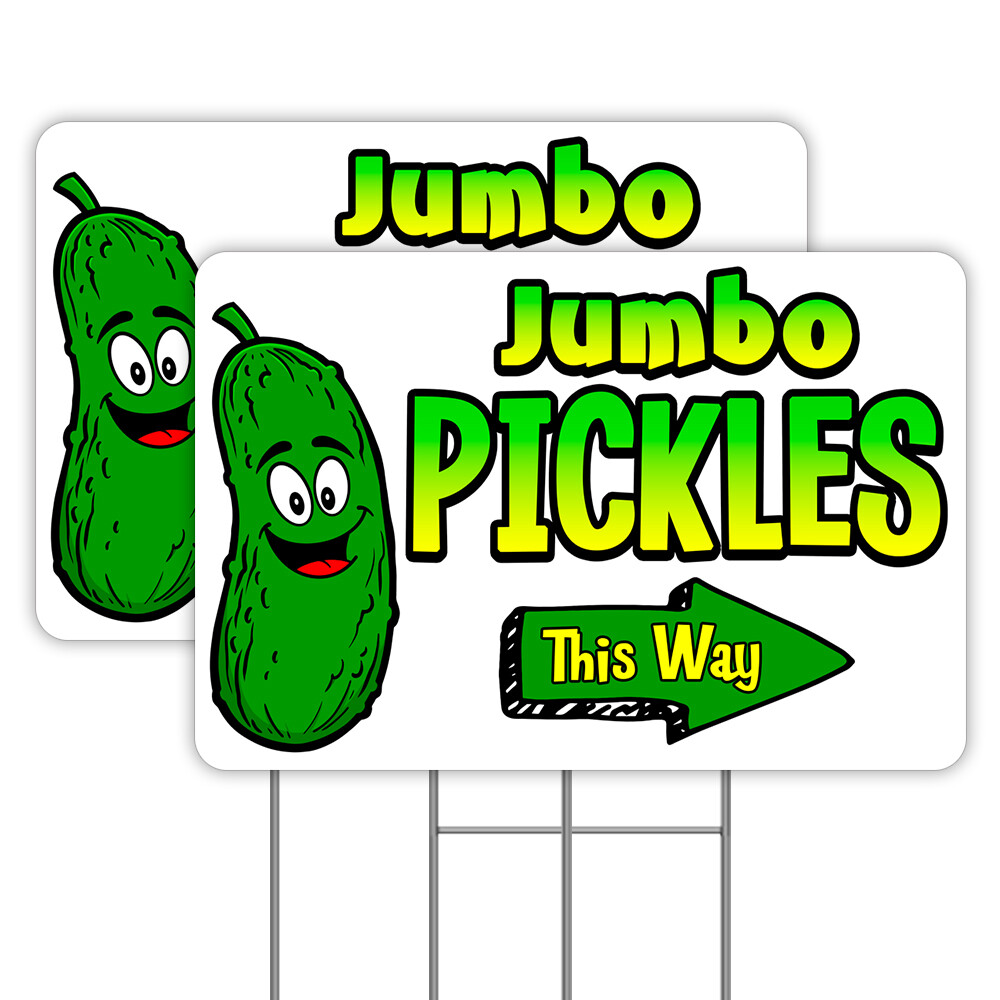Jumbo Pickles (Arrow) 2 Pack Double-Sided Yard Signs 16&Prime; x 24&Prime; with Metal Stakes