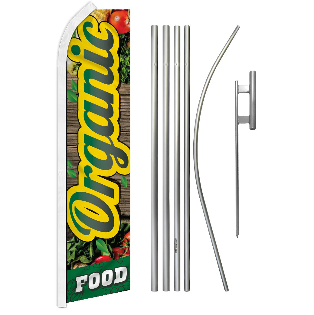« ORGANIC FOOD » Advertising Super Flag & Pole Kit fruits vegetables produce green