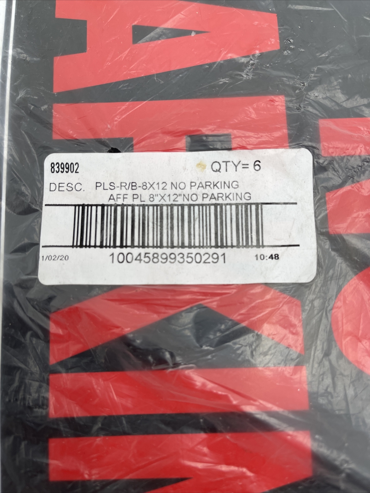 (Qty. 6) Hillman 839902 No Parking Sign, Black and Red Plastic, 8×12 Inches
