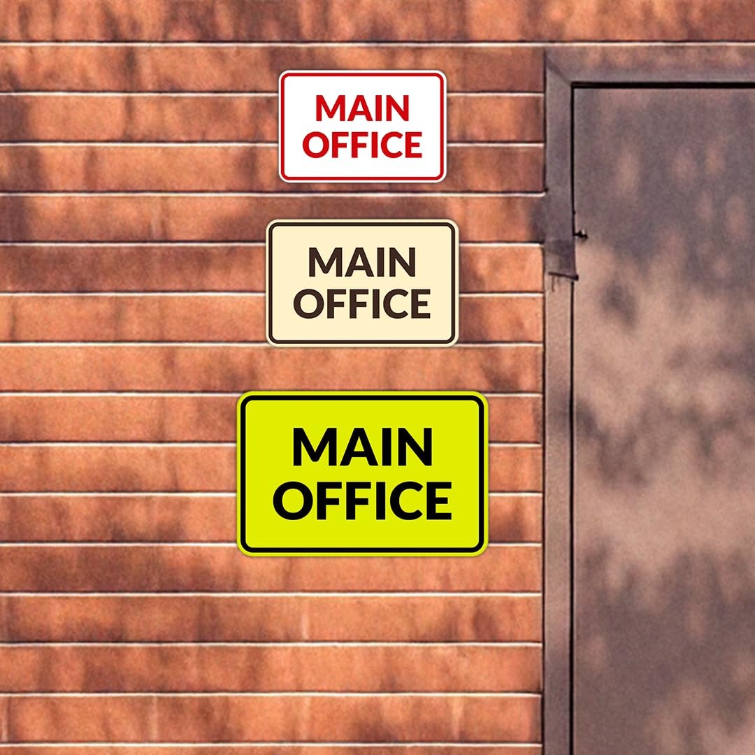 Large Classic Framed Main Office Sign Brushed Silver Durable Wall Door Mount