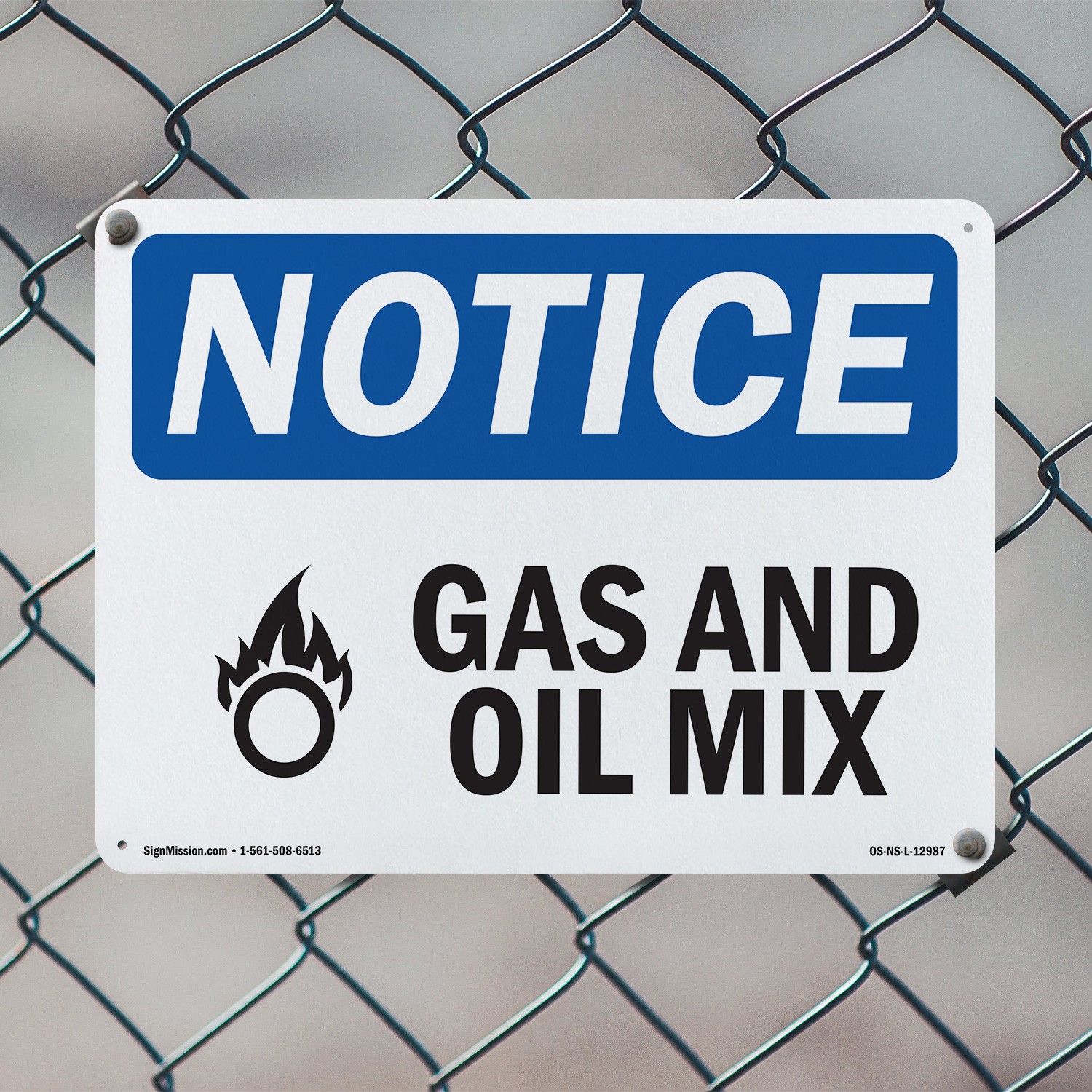 Gas And Oil Mix OSHA Notice Sign Metal, Plastic, Or Decal – 5 or 10 Pack