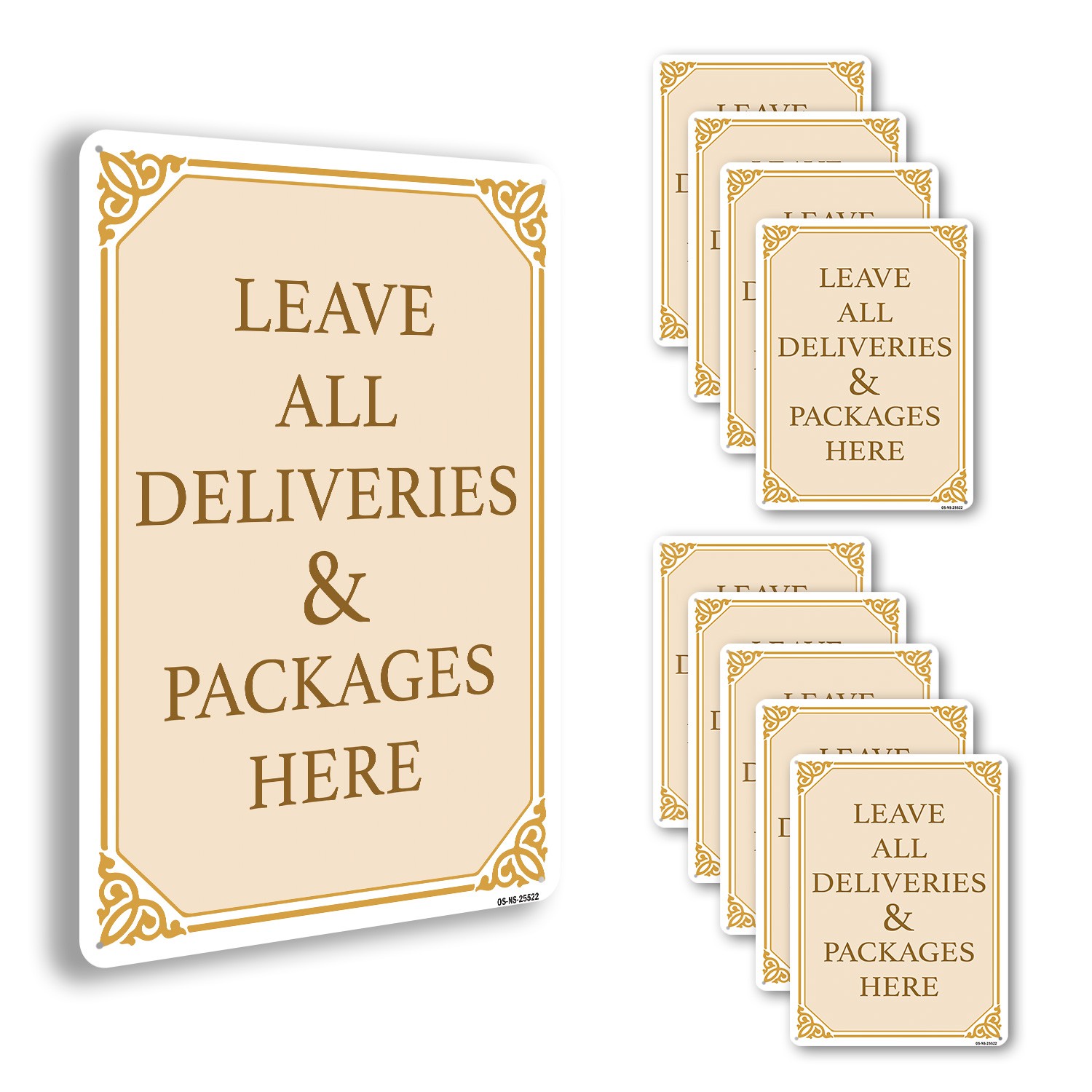Leave All Deliveries & Packages Here Fancy Public Safety Sign, Decal 5/10 Pack
