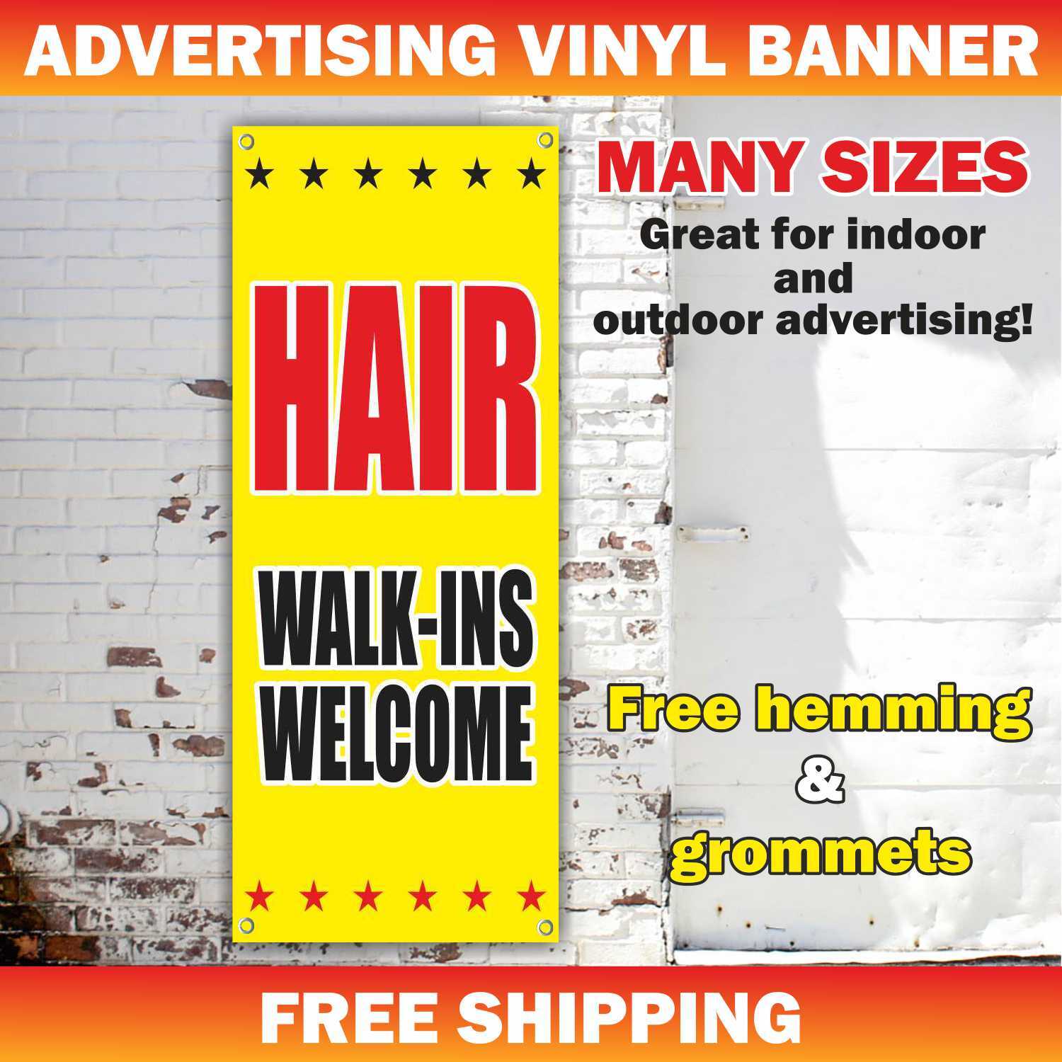 HAIR WALK-INS WELCOME Advertising Banner Vinyl Mesh Sign beauty spa barber shop