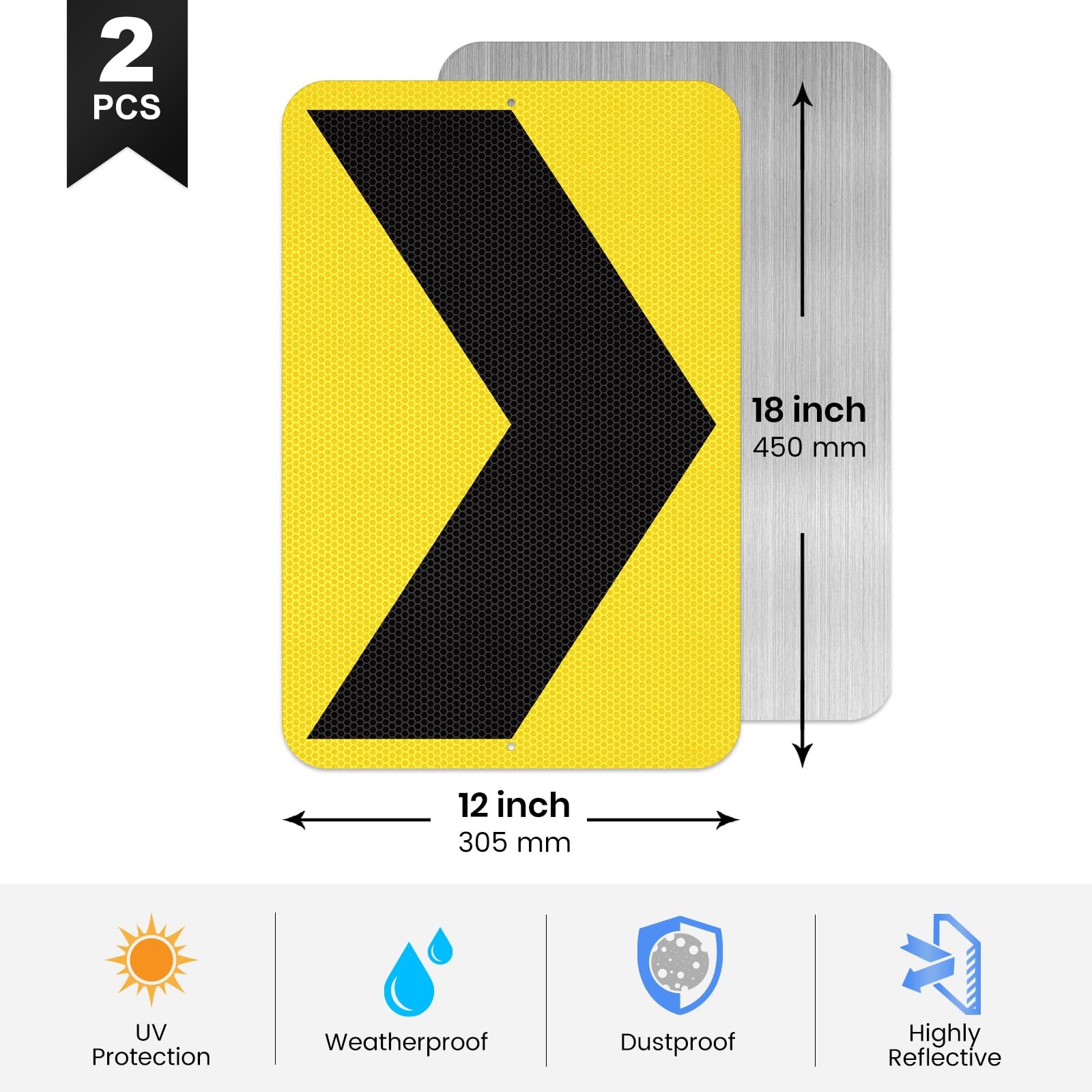 2 Pack Chevron Arrow Sign 18 × 12 Inch Engineer Grade Reflective Aluminum Wat…