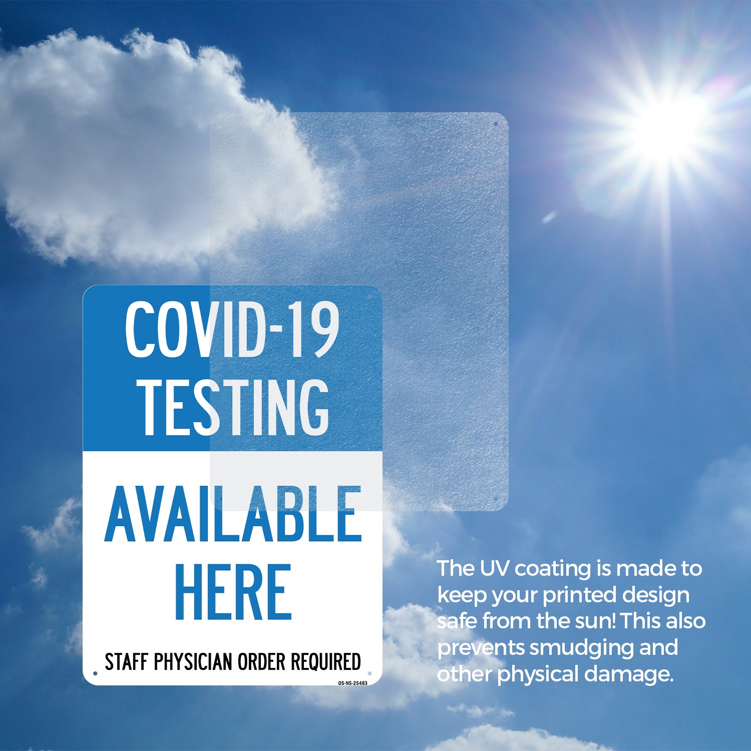 COVID-19 Testing Available Here Public Safety Sign Metal, Decal – 5 or 10 Pack