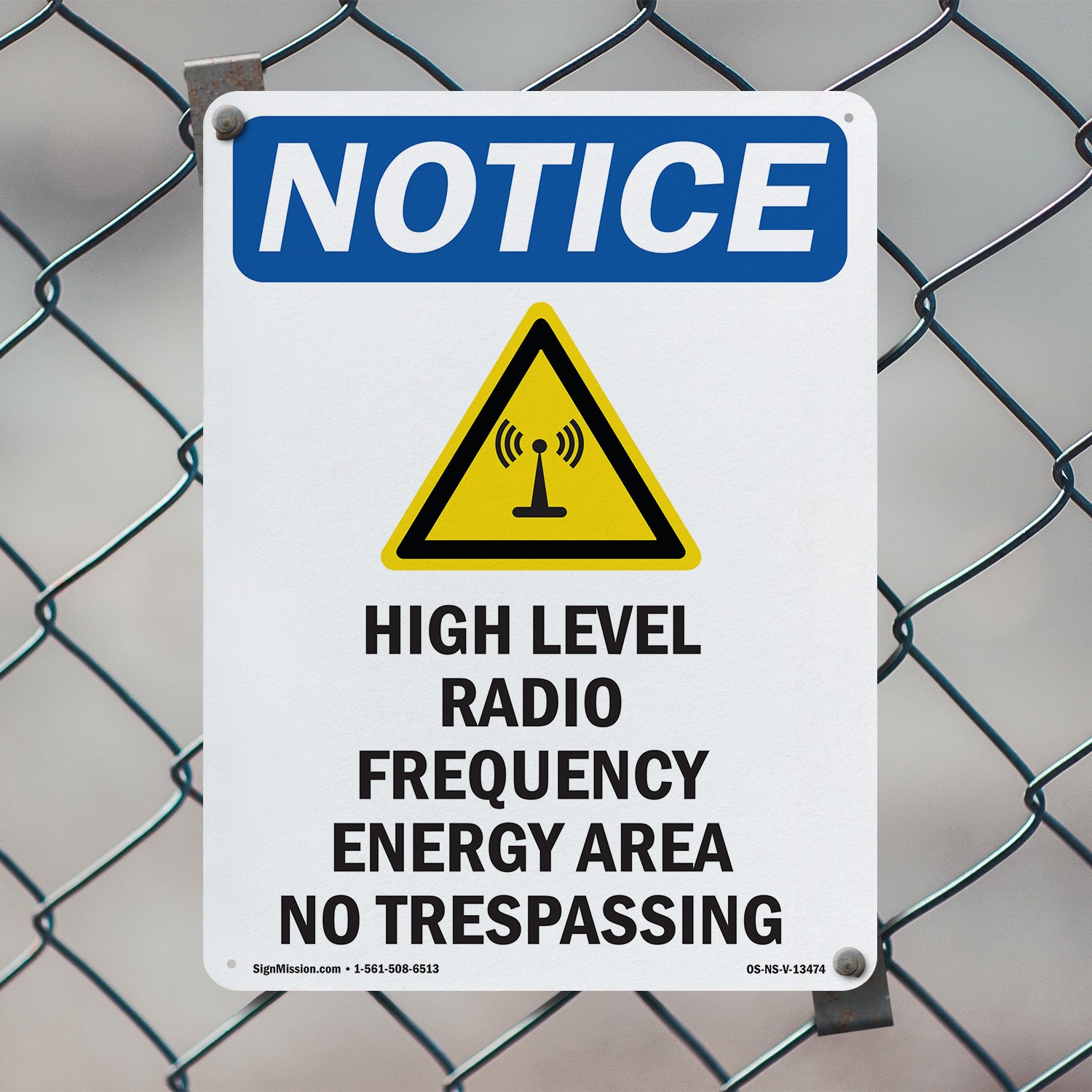 High Level Radio Frequency OSHA Notice Sign Metal, Plastic, Decal 5 or 10 Pack